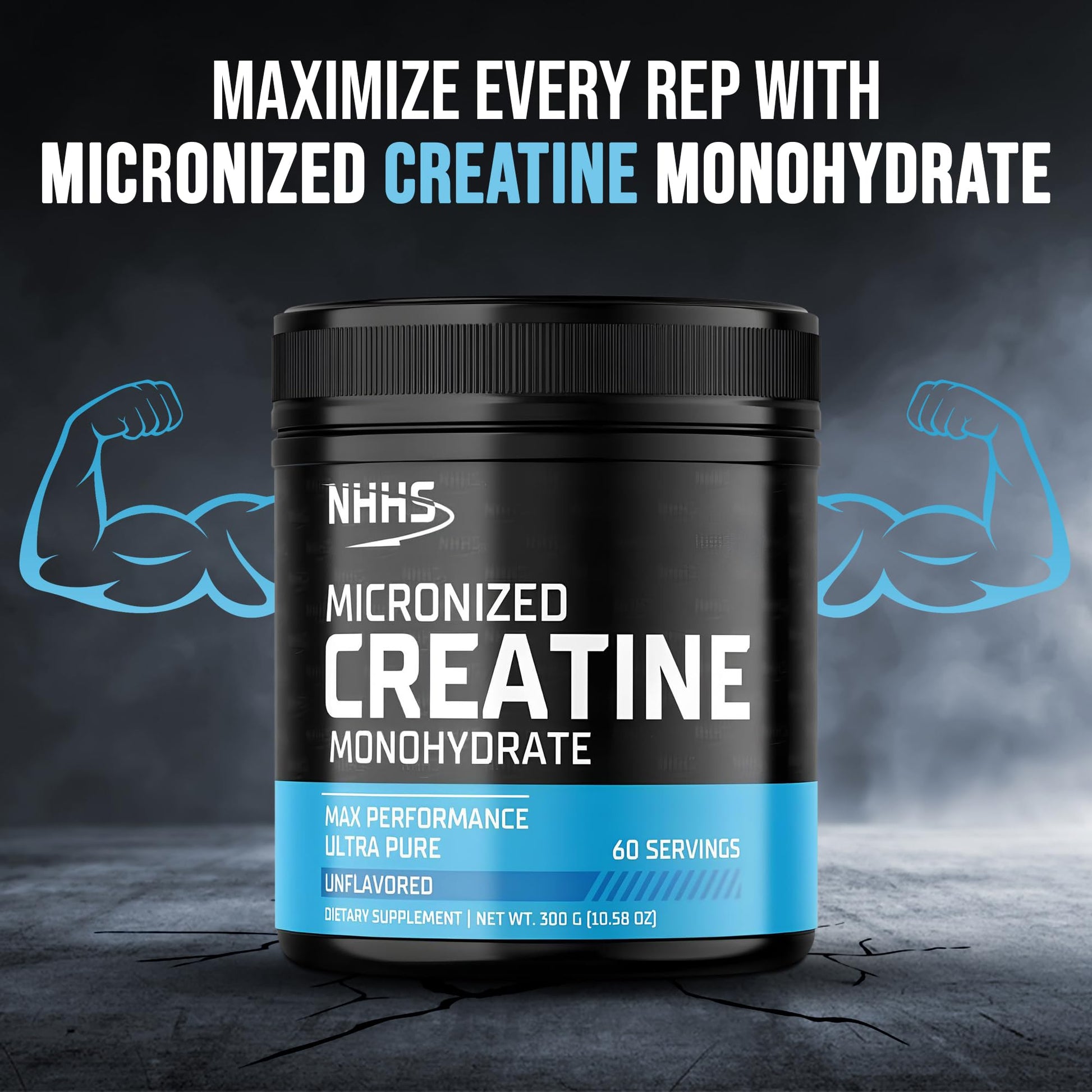 NHHS Micronized Creatine Monohydrate – Supports Strength & Muscle Performance | Ultra-Pure, Unflavored, 60 Servings, 300 Grams – Made in USA, Gluten-Free, Non-GMO NHHS uk supplements