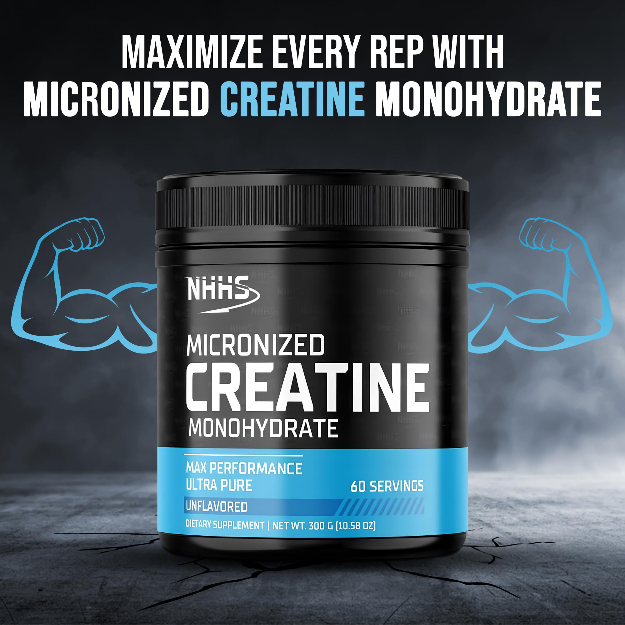 NHHS Micronized Creatine Monohydrate – Supports Strength & Muscle Performance | Ultra-Pure, Unflavored, 60 Servings, 300 Grams – Made in USA, Gluten-Free, Non-GMO NHHS uk supplements