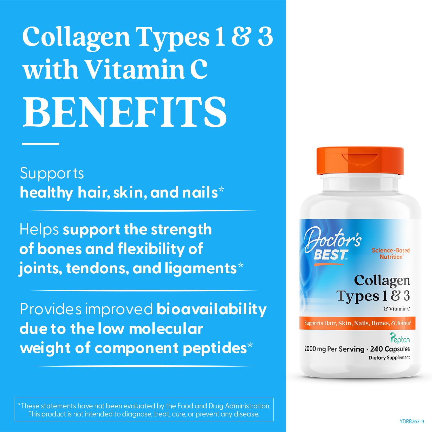 Doctor's Best Collagen Types 1 & 3 with Vitamin C, Non-GMO, Gluten Free, Soy Free, Supports Hair, Skin, Nails, Tendons & Bones, 500 mg, 240 Caps (DRB-00263) Doctor's BEST uk supplements