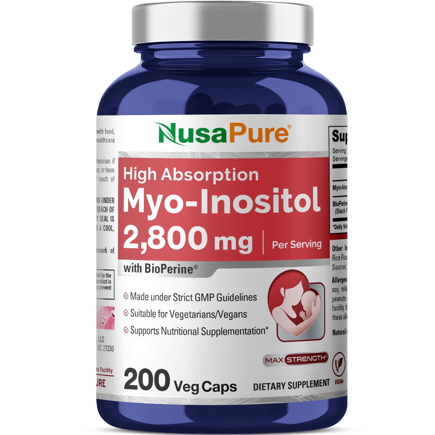 NusaPure Myo-Inositol - Suitable for Vegetarian/Vegan, Non - GMO - 2800mg, 200 Capsules NusaPure uk supplements