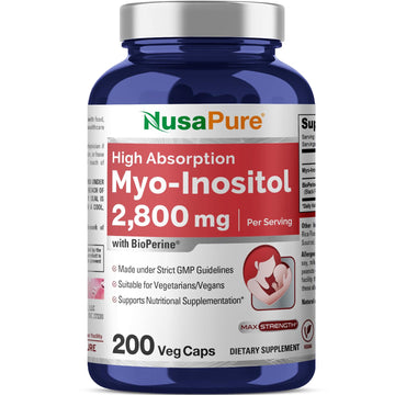NusaPure Myo-Inositol - Suitable for Vegetarian/Vegan, Non - GMO - 2800mg, 200 Capsules NusaPure uk supplements