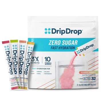 DripDrop Sugar Free Hydration Packets - Zero Classic Variety Pack - Single Serve Electrolytes Powder Drink Mix - Lemon Lime, Watermelon, Peach, Passion Fruit DripDrop uk supplements