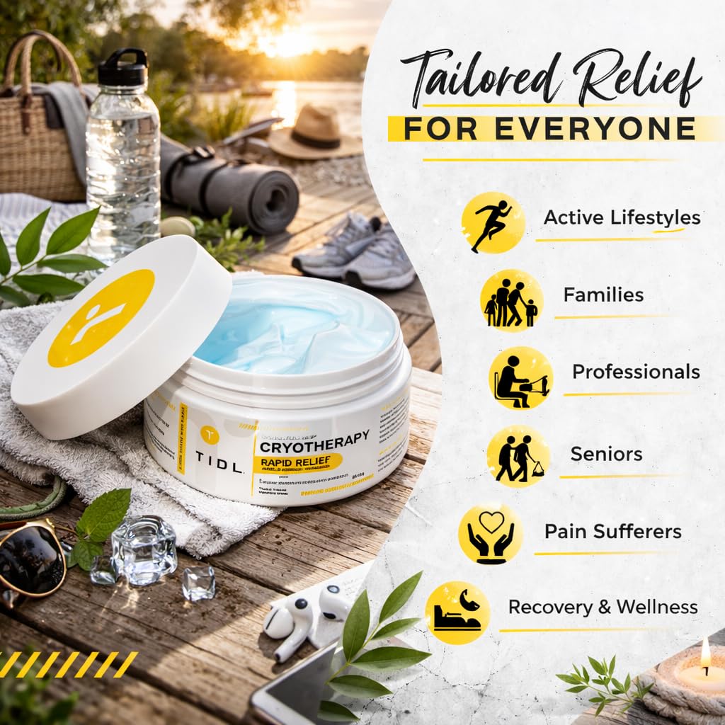 TIDL Cryotherapy Pain Relief Cream, 3 Oz, Targeted Neck Pain, Joint & Muscle Pain Relief with Organic, Plant-Based Menthol, Instant Cooling for Sport & Post Workout Full Body Recovery TIDL uk supplements