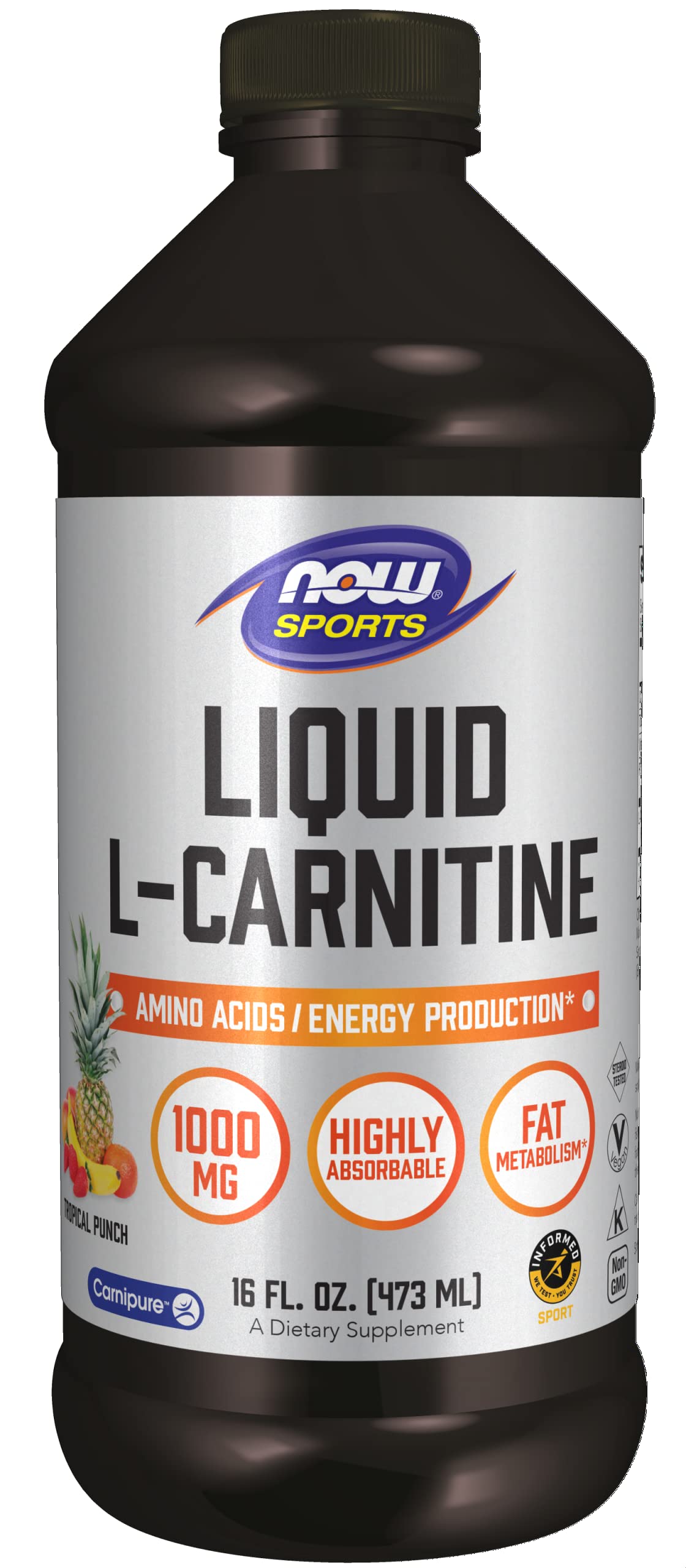 NOW Sports Nutrition, L-Carnitine Liquid 1,000 mg, Highly Absorbable, Tropical Punch NOW uk supplements