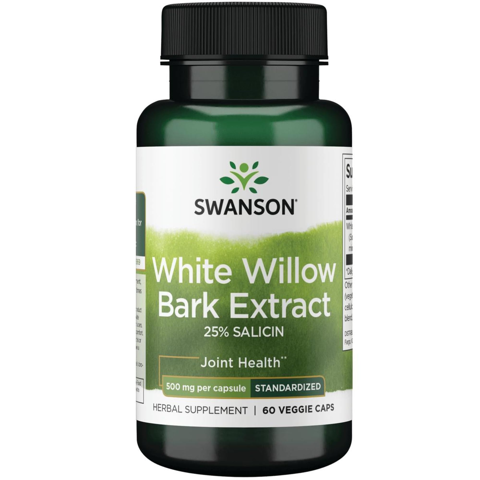 Swanson Maximum Strength White Willow Bark Extract-Promotes Joint Support & Muscle Relief-Standardized to 25% Salicin-Natural Supplement with No Stomach Irritation (60 Veggie Caps, 500mg Each) Swanson uk supplements