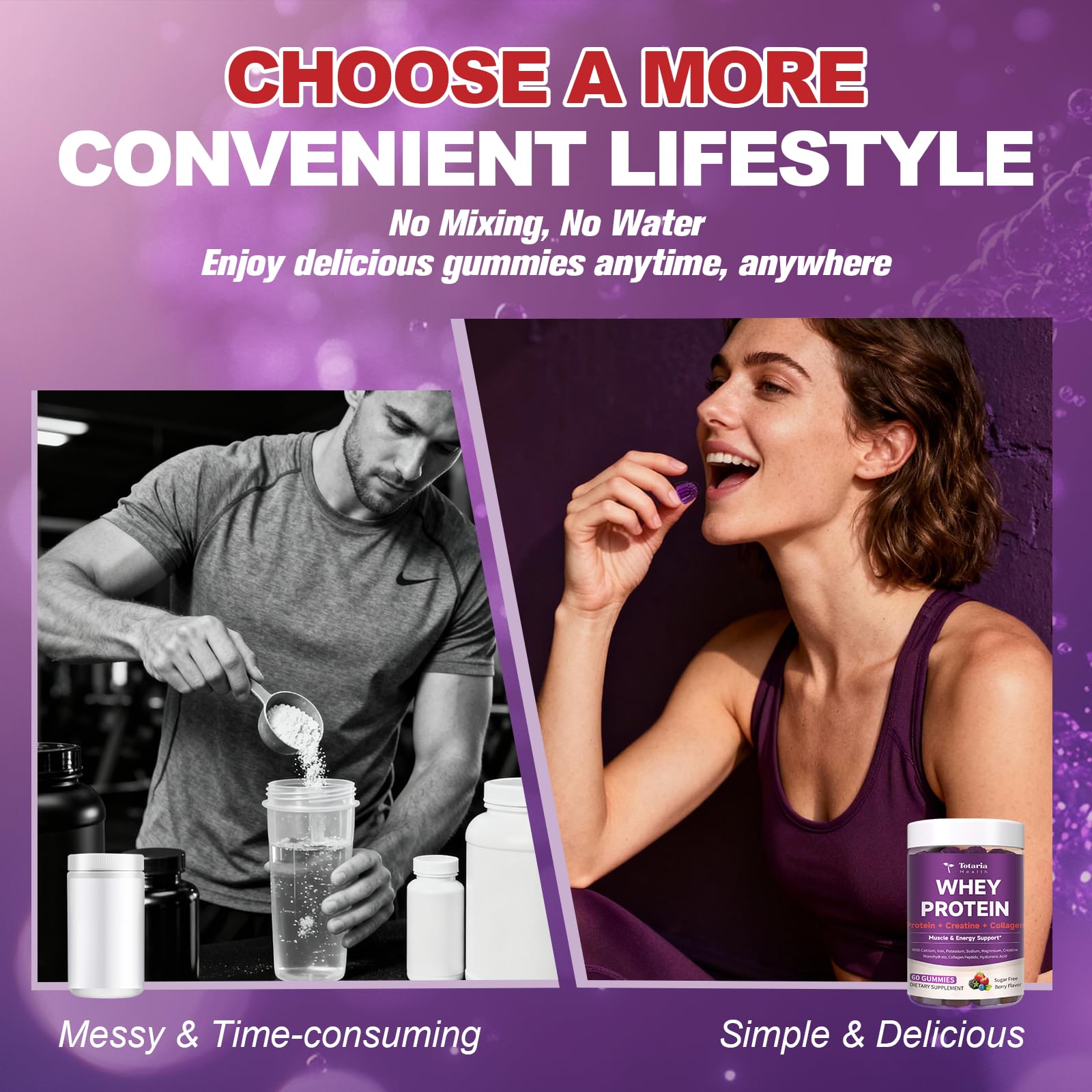 3 in 1 Whey Protein Gummies | Creatine Monohydrate | Collagen, 0 Sugar, Pure Protein Source, Muscle & Energy Support, Berry Flavor, for Women and Men Totaria uk supplements