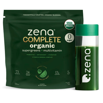 Zena Complete Organic Super Greens Powder & Multivitamin, 90+ Supergreens, Fruits, Veggies, Pre & Probiotics, Watermelon Citrus Flavor Zena Nutrition uk supplements