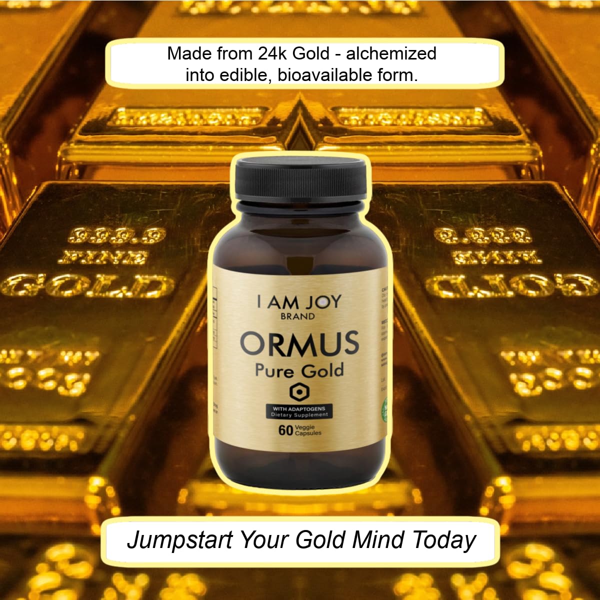 I Am Joy co. Ormus Gold Capsules Monoatomic Elements with Adaptogens Maca and Ashwaganda | May Help Balance Mood, Decalcify Pineal Gland, Repair DNA, Enhance Relaxation - 60 Vegan Capsules I Am Joy co. uk supplements