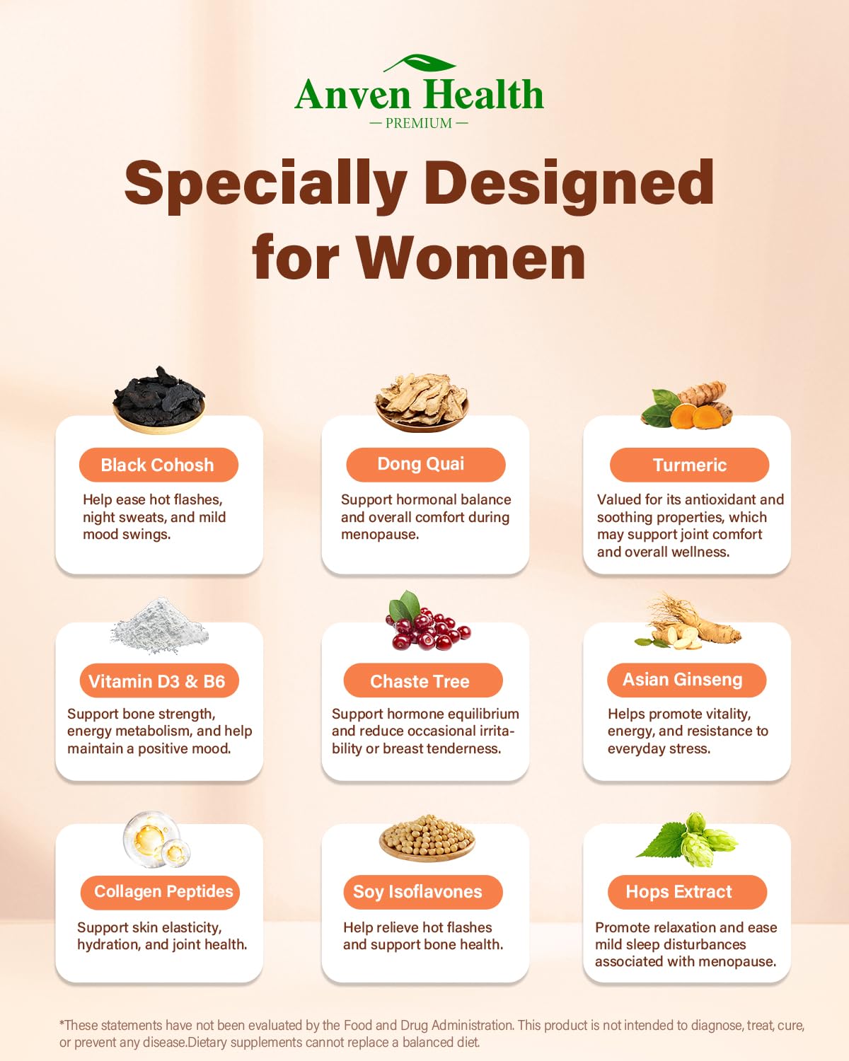 Anven Health Menopause Supplements for Women, Vitamin D3 & B6, Menopause Relief Probiotics Supports Hot Flashes, Night Sweats, Bloating & Gut Health with Black Cohosh, Herbs, Collagen | 60 Veggie Caps Anven Health uk supplements