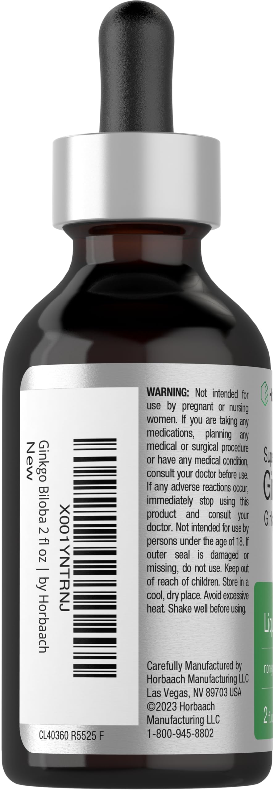 Ginkgo Biloba Extract Liquid 2 fl oz | Alcohol-Free Herb Supplement | Vegetarian Horbäach uk supplements