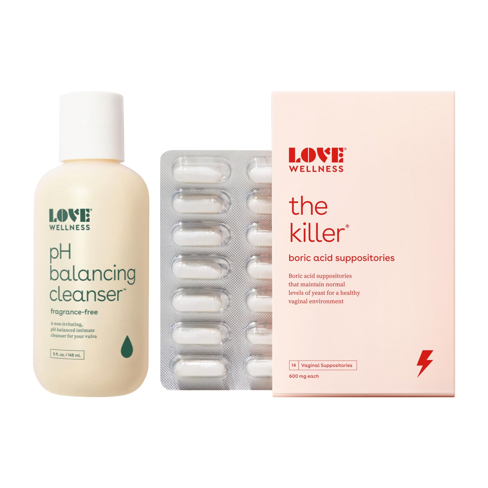 Love Wellness pH Balancing Cleanser & The Killer | Boric Acid Suppositories & Feminine Wash Love Wellness uk supplements