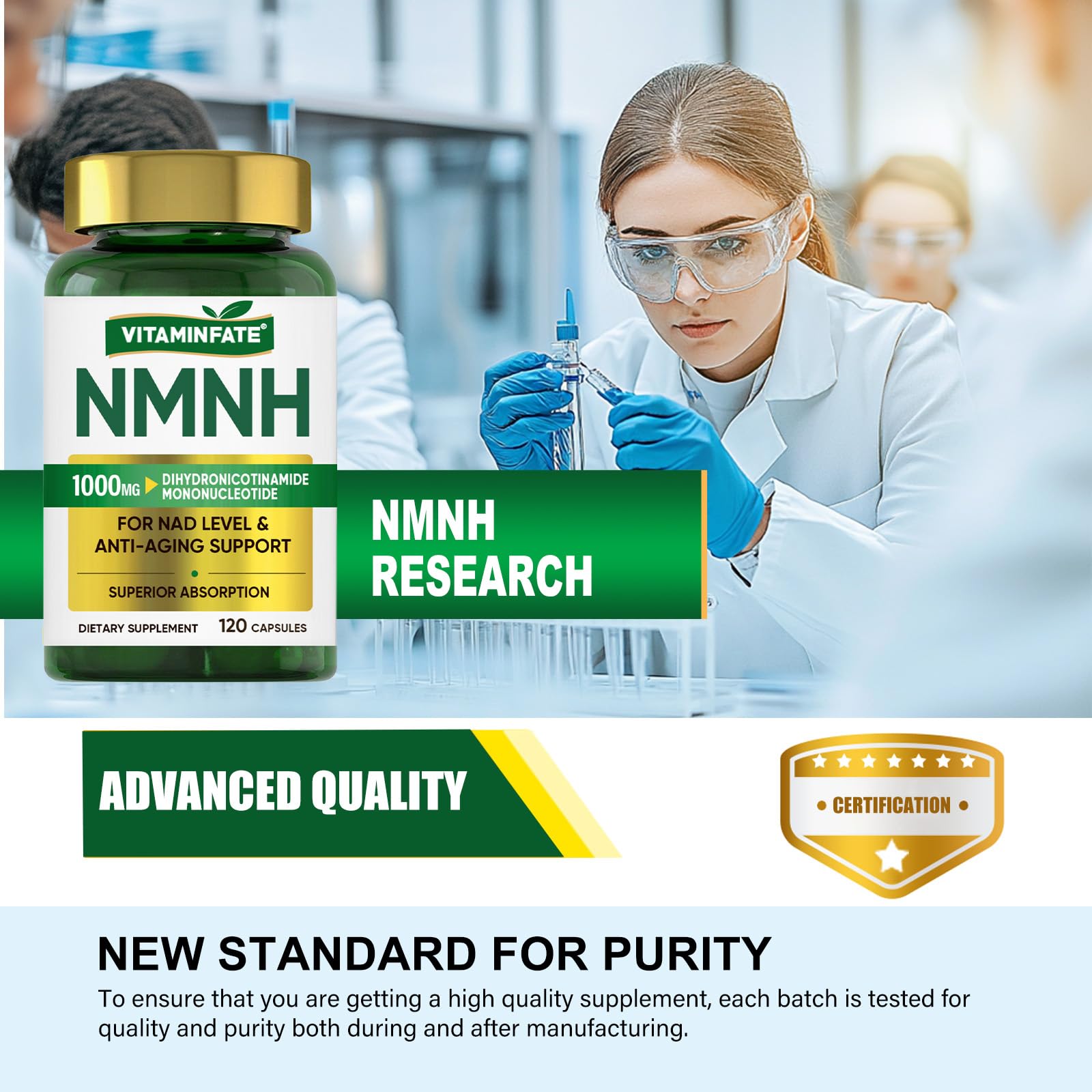 VITAMINFATE NMNH Supplement 1000 mg - 120 Capsules | NMN Alternative | Supports Anti-Aging, Cellular Energy and Repair, Metabolism & Brain Boost VITAMINFATE uk supplements