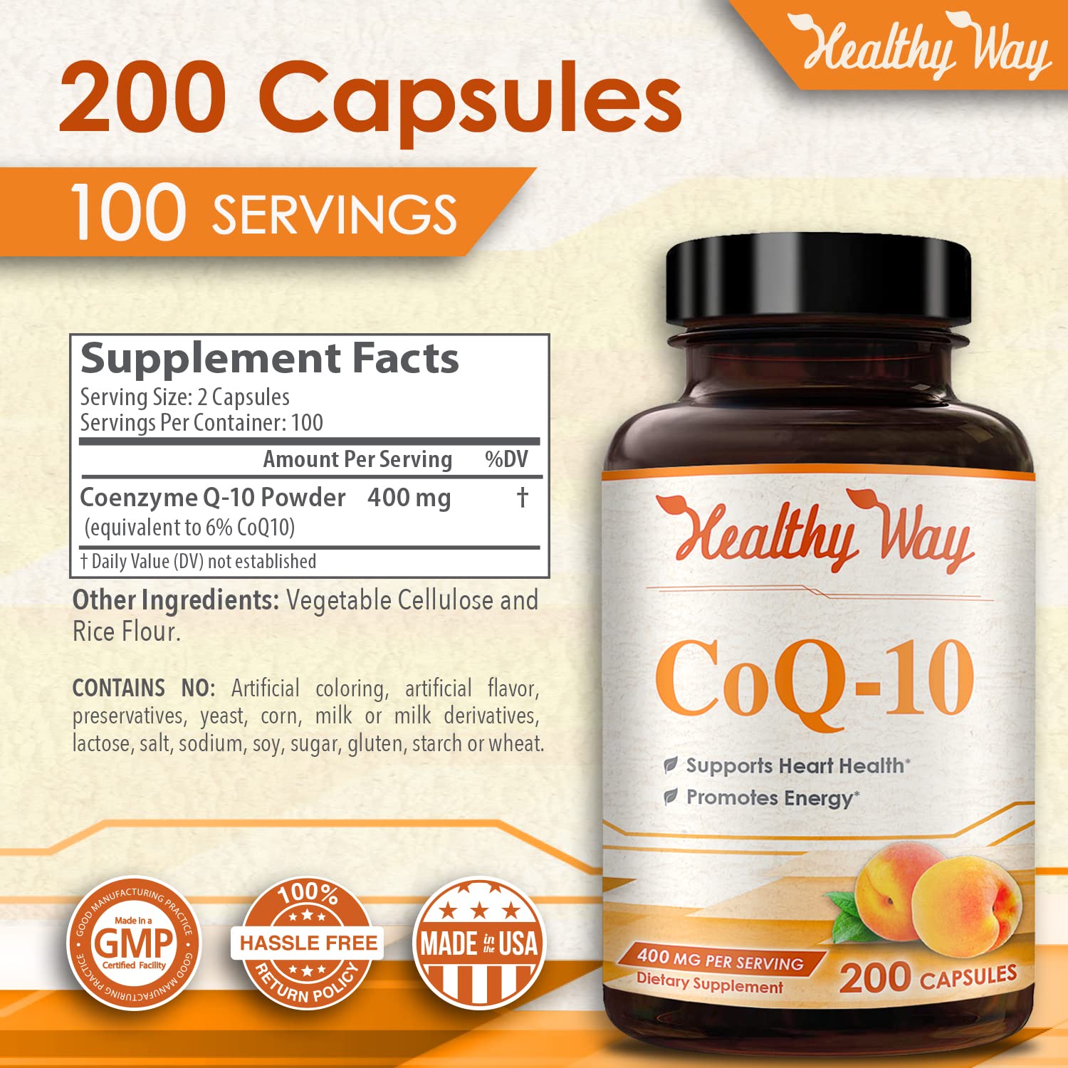 Healthy Way CoQ10 400mg 200 Capsules Non-GMO HealthyWayRx uk supplements