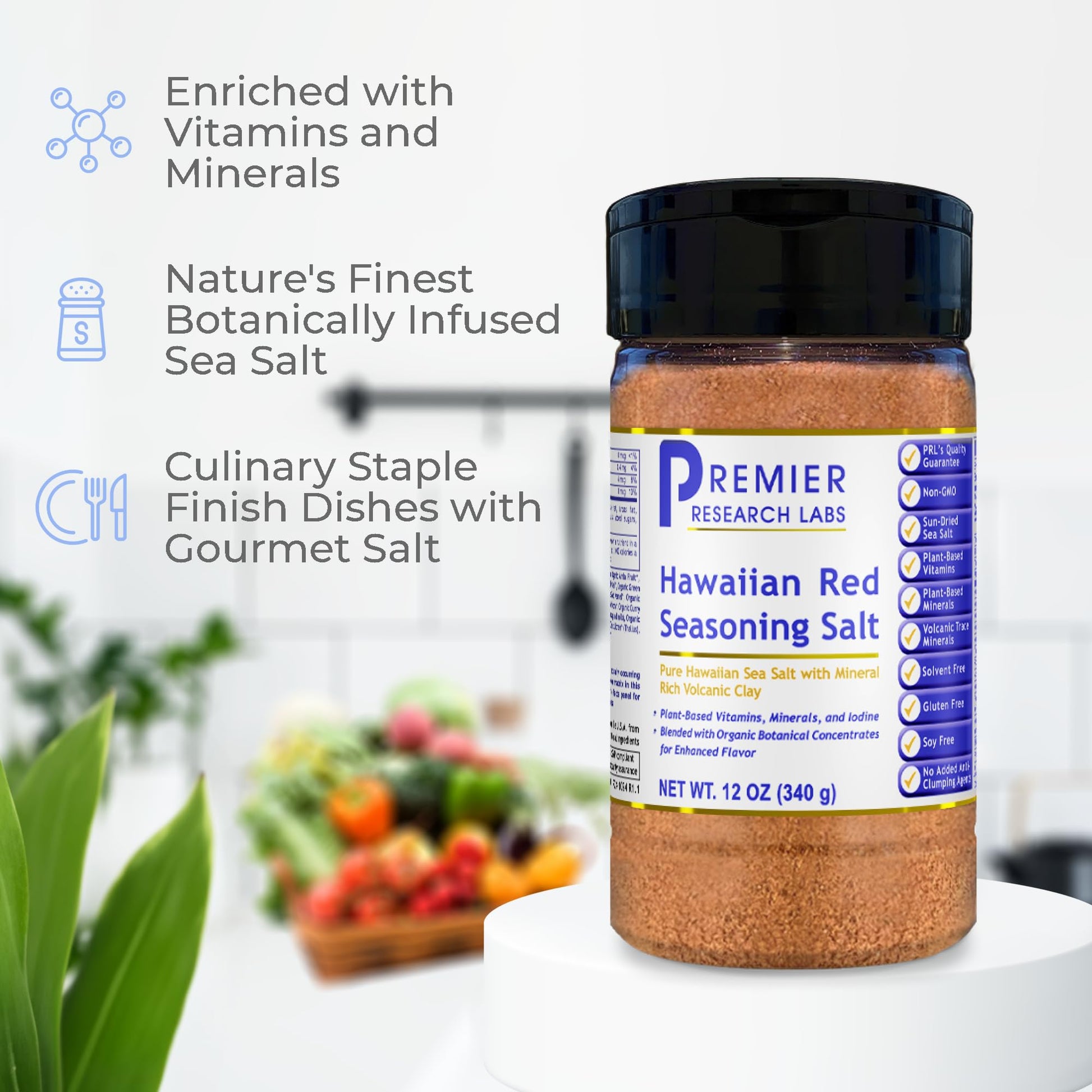 Premier Research Labs Hawaiian Red Seasoning Salt- Pink Salt, Red Hawaiian Salt, Hawaiian Red Alaea Sea Salt for Cooking, Multivitamin for Kids, Enriched with Plant-Derived Vitamins & Minerals- 12 oz Premier Research Labs uk supplements