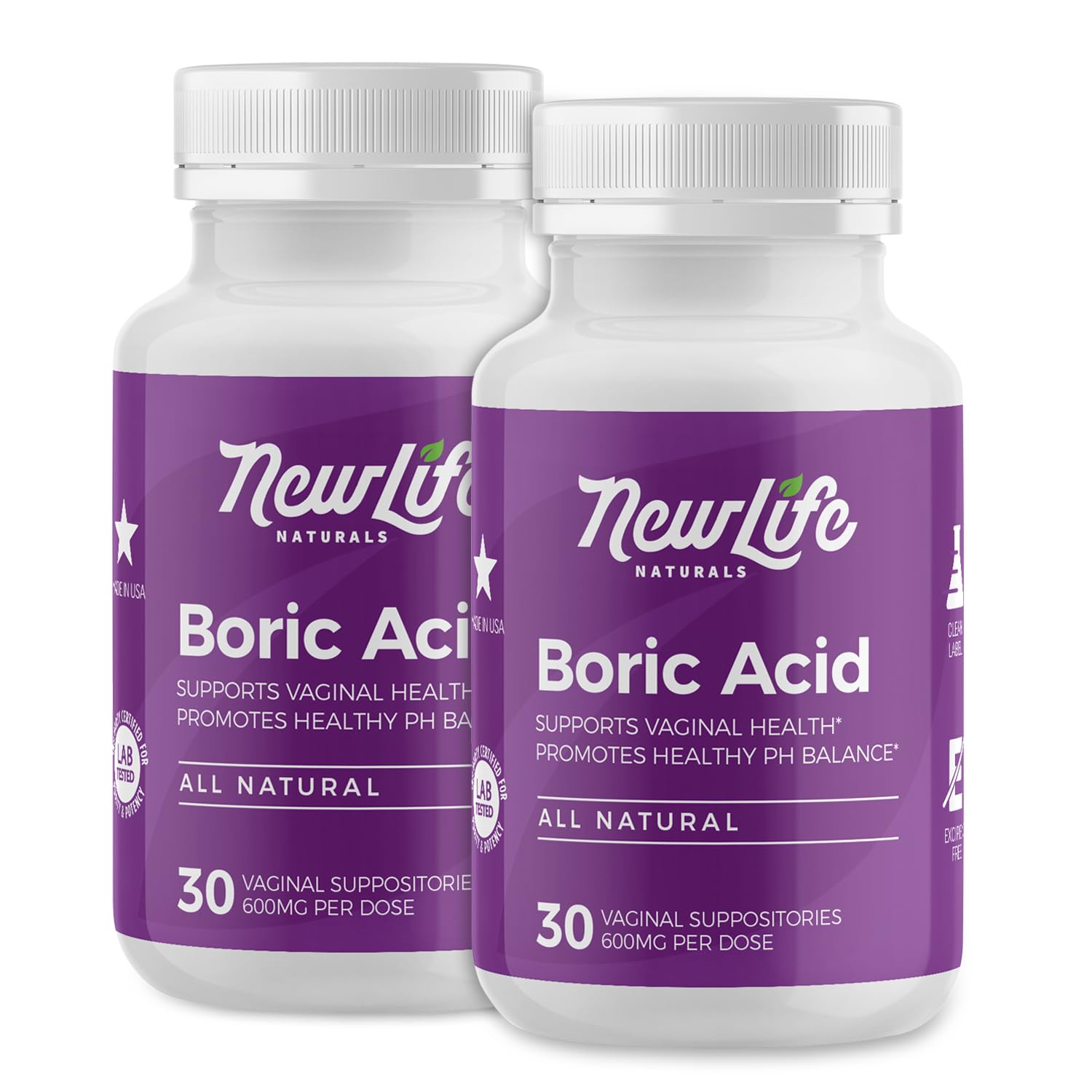 NewLife Naturals Boric Acid Suppositories for Women - 600mg | pH Balance Pills | Feminine Care | 2 Pack (60 Capsules) | Made in USA NewLife Naturals uk supplements