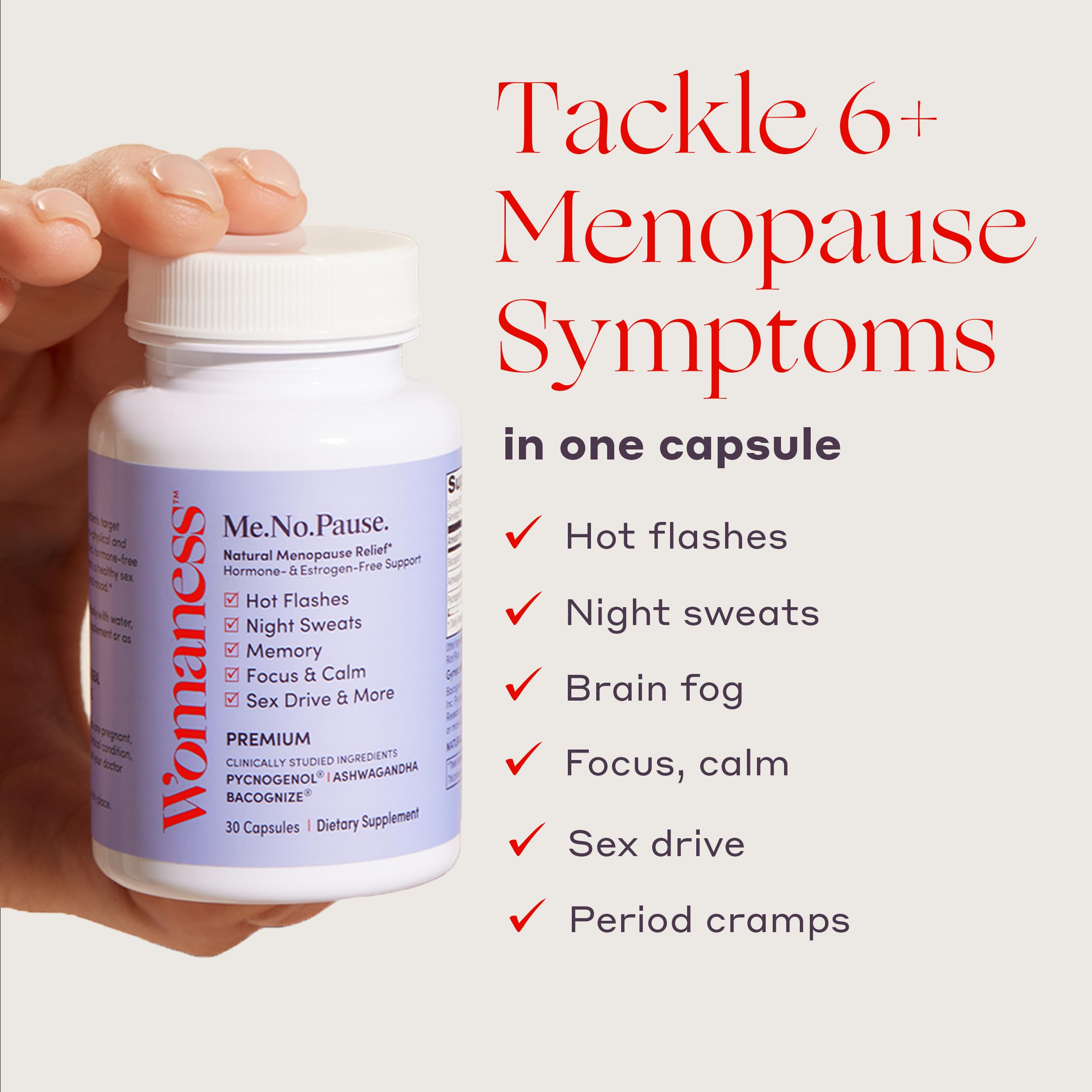 Womaness Menopause Supplements for Women - Hormone Balance for Women Perimenopause and Menopause - Ashwagandha, Pycnogenol and Bacognize for Hot Flashes, Brain Fog and Mood Hormone Free - 30 Capsules Womaness uk supplements