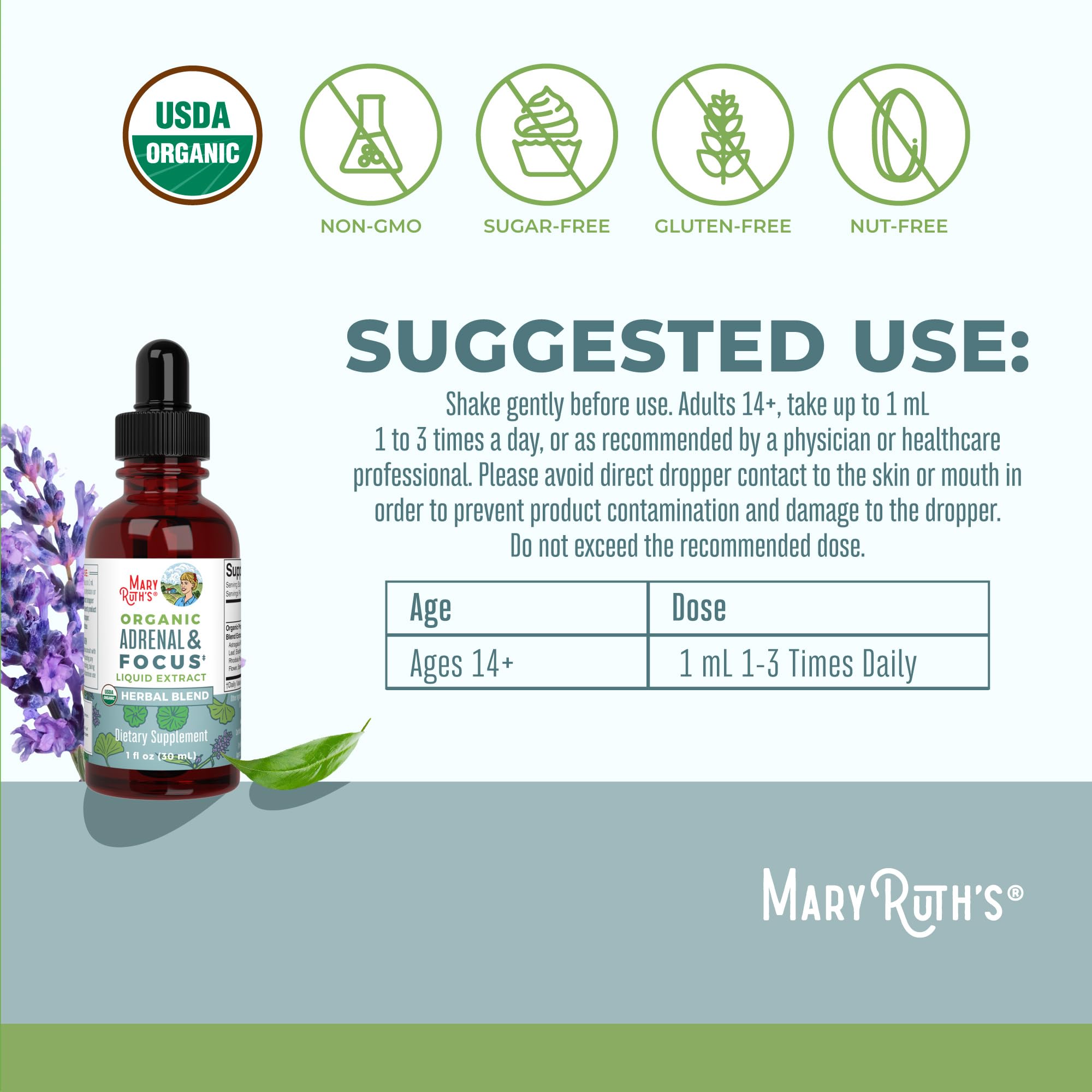MaryRuth Organics - USDA Organic Brain Nootropic Supplement for Adults with Ginkgo Biloba & Astragalus | Focus & Adrenal Support | Brain & Memory Drops | Vegan | Non-GMO | Gluten Free | 30 Servings MARYRUTH'S uk supplements