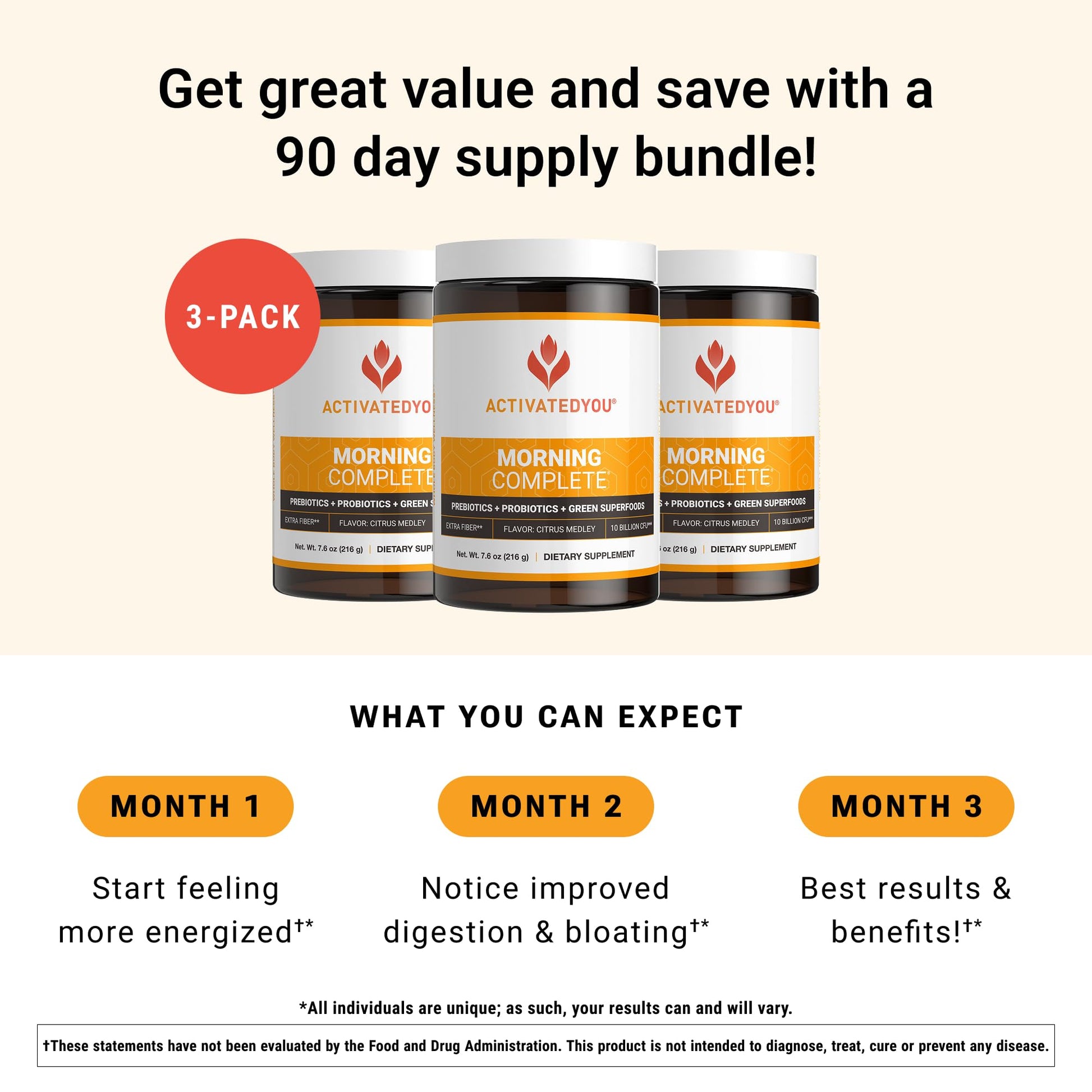 ACTIVATEDYOU Morning Complete Daily Wellness Greens Superfood Drink Mix for Gut Health w/Prebiotics, Probiotics, Antioxidants, Green Superfoods, 10 Billion CFUs (3 Pack, Citrus Medley) ACTIVATEDYOU uk supplements