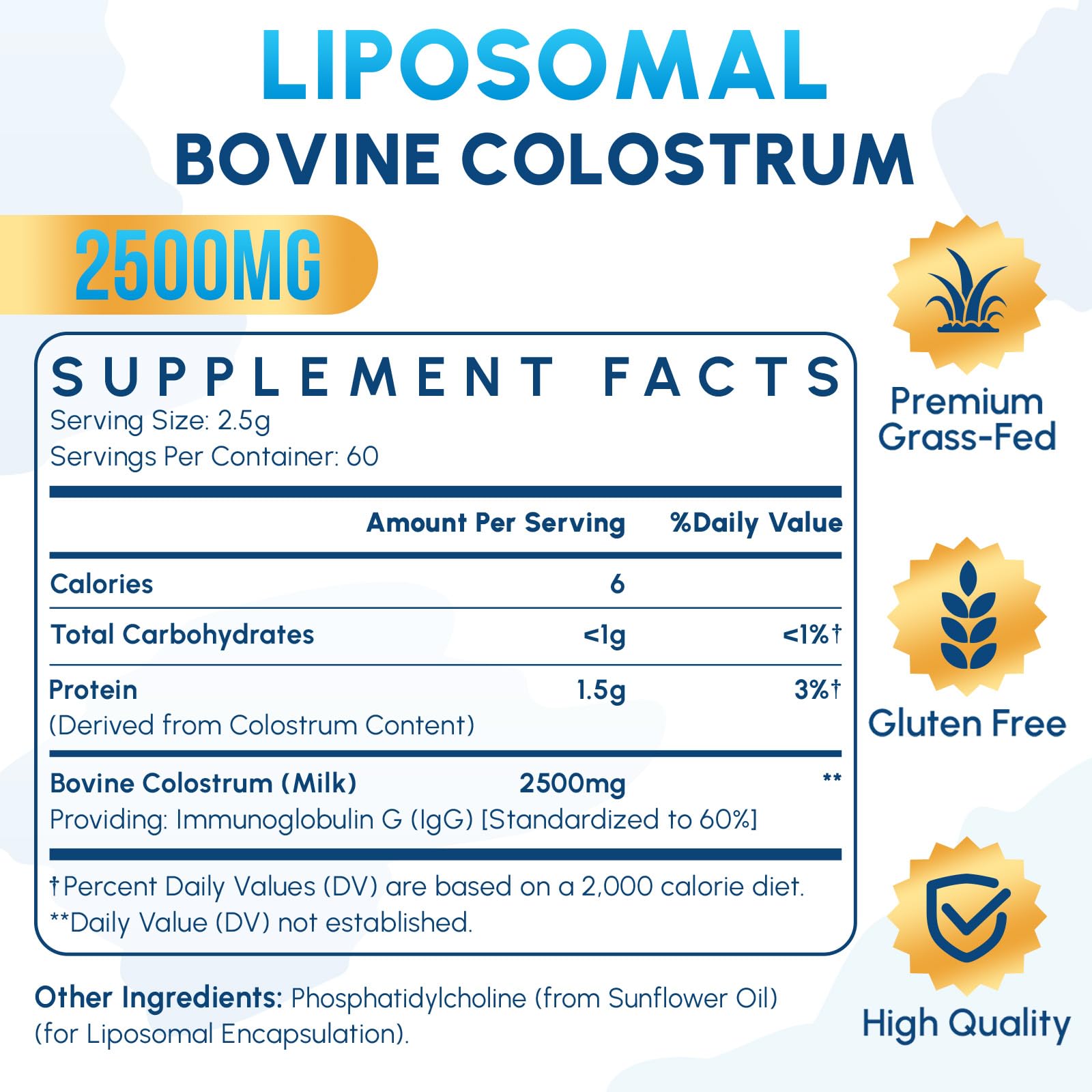 Zdoroviye Liposomal Bovine Colostrum Powder Supplement 2500 mg, Higher Absorption Than Regular Bovine Colostrum (60 Servings) Zdoroviye uk supplements