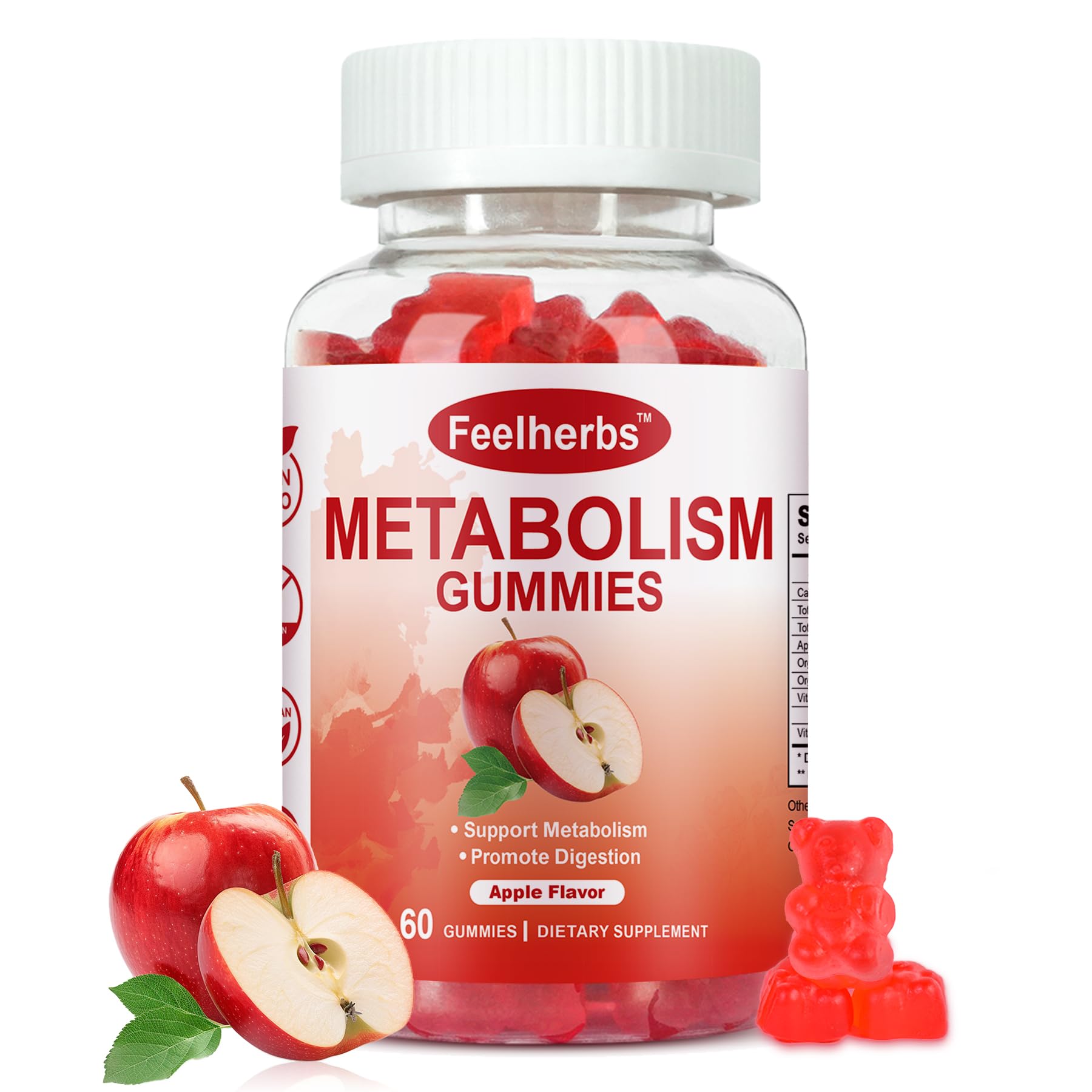 Feelherbs Metabolism Gummies for Women and Men Digestion & Energy, 60 Count Apple Cider Vinegar Gummies with Vitamin B12 & Beet Root, Chewable Keto ACV Vitamin for Metabolism & Detox Cleanse Feelherbs uk supplements