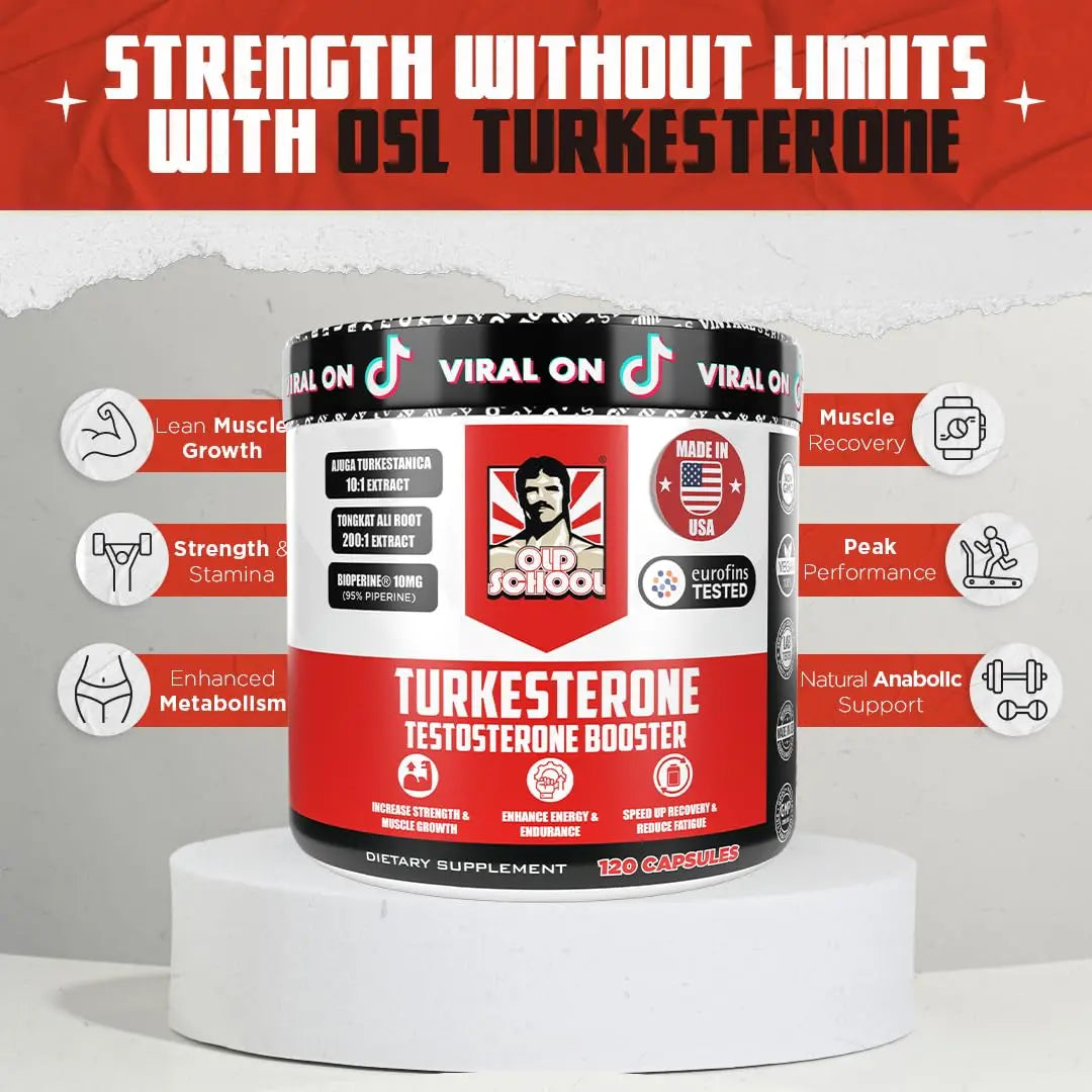 Old School Labs  Supplement for Men – Max Potency Tongkat Ali with BioPerine® for Max Absorption, Supports Muscle, Strength, Recovery, Drive & Stamina – Turkesterone, 120 Capsules Old School Labs uk supplements