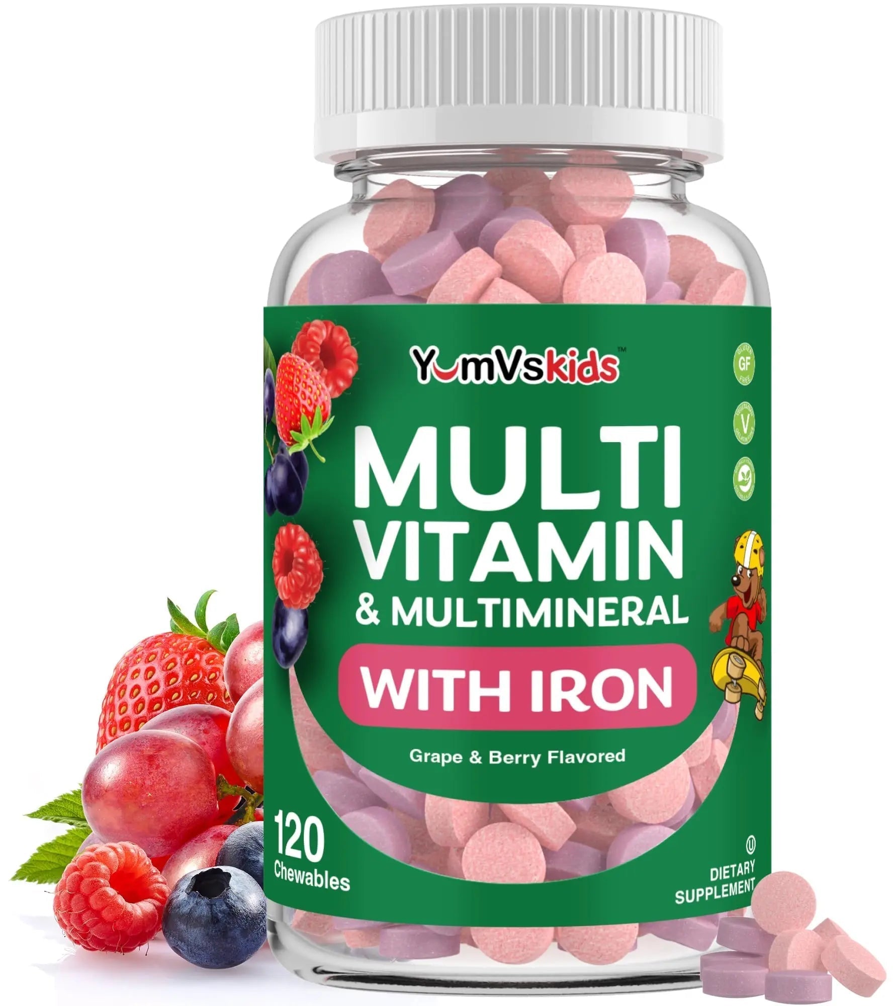 YumVs Kids Multivitamin with Iron & Minerals Chewable Tablets – Grape & Berry Flavor Vitamins for Toddlers & Children Age 2+ – Daily Multivitamin YUM-V'S uk supplements