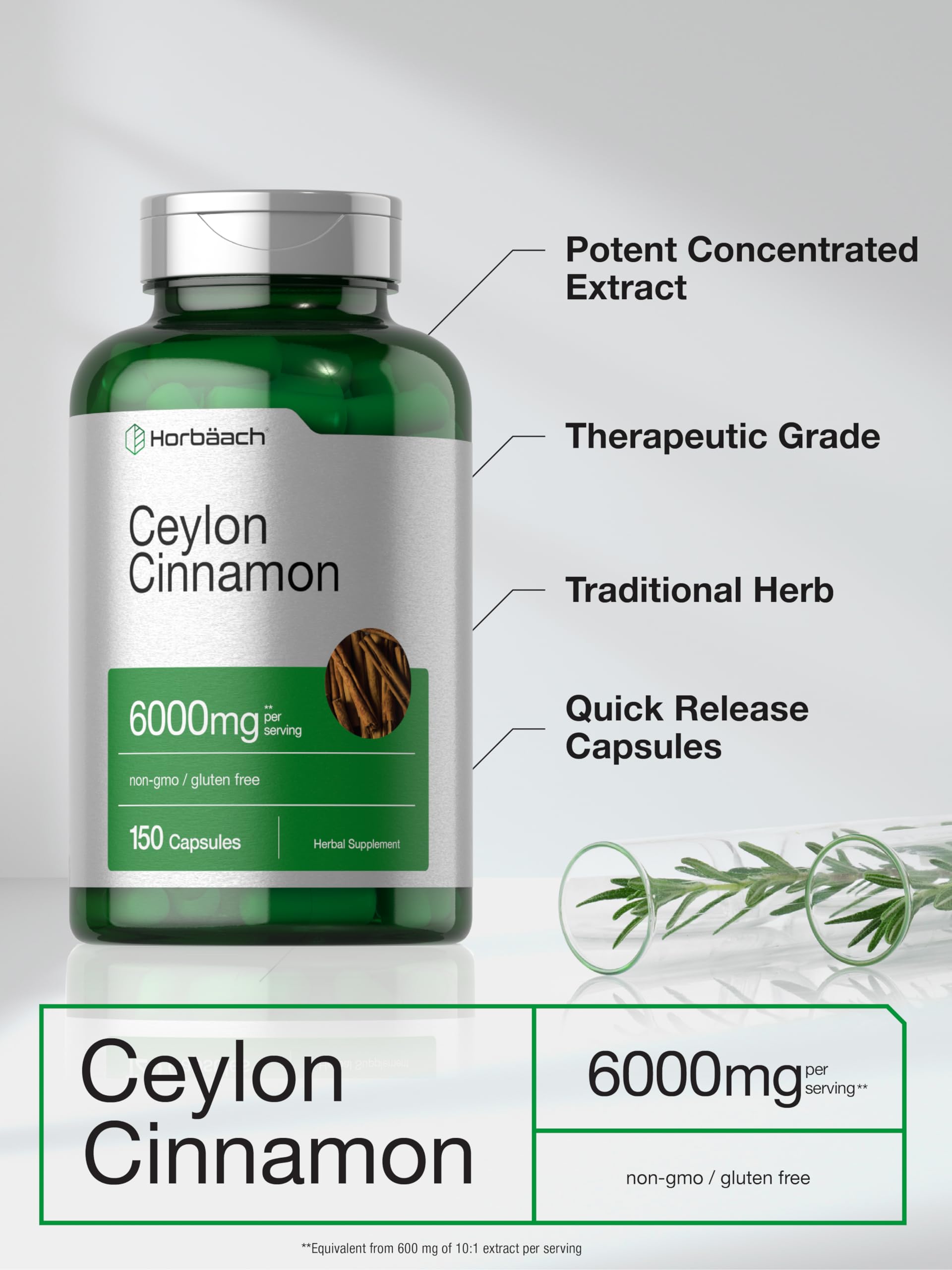 Ceylon Cinnamon Capsules | 6000 mg | 150 Count | Non-GMO & Gluten Free Supplement Horbäach uk supplements