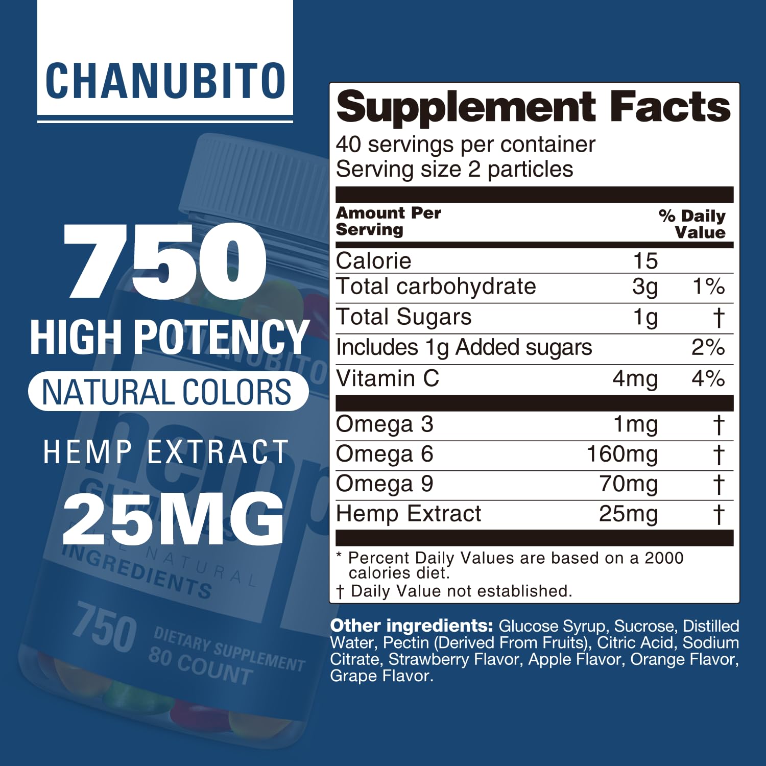 Hemp Gummies Organic High Potency Hemp Supplement - Pain, Sleep, Stress CHANUBITO uk supplements