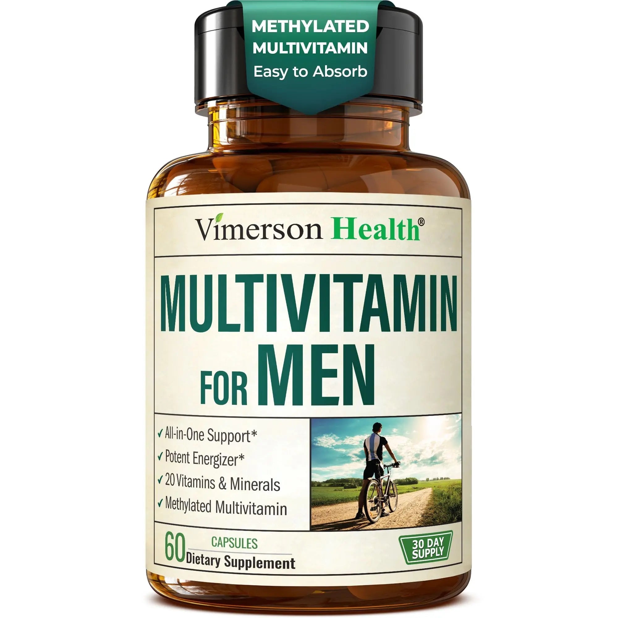Methylated Multivitamin for Men with Bioavailable Vitamins, Chelated Minerals, Vitamin D, B12, C, A & Zinc for Energy, Focus and Immune Health Vimerson Health uk supplements