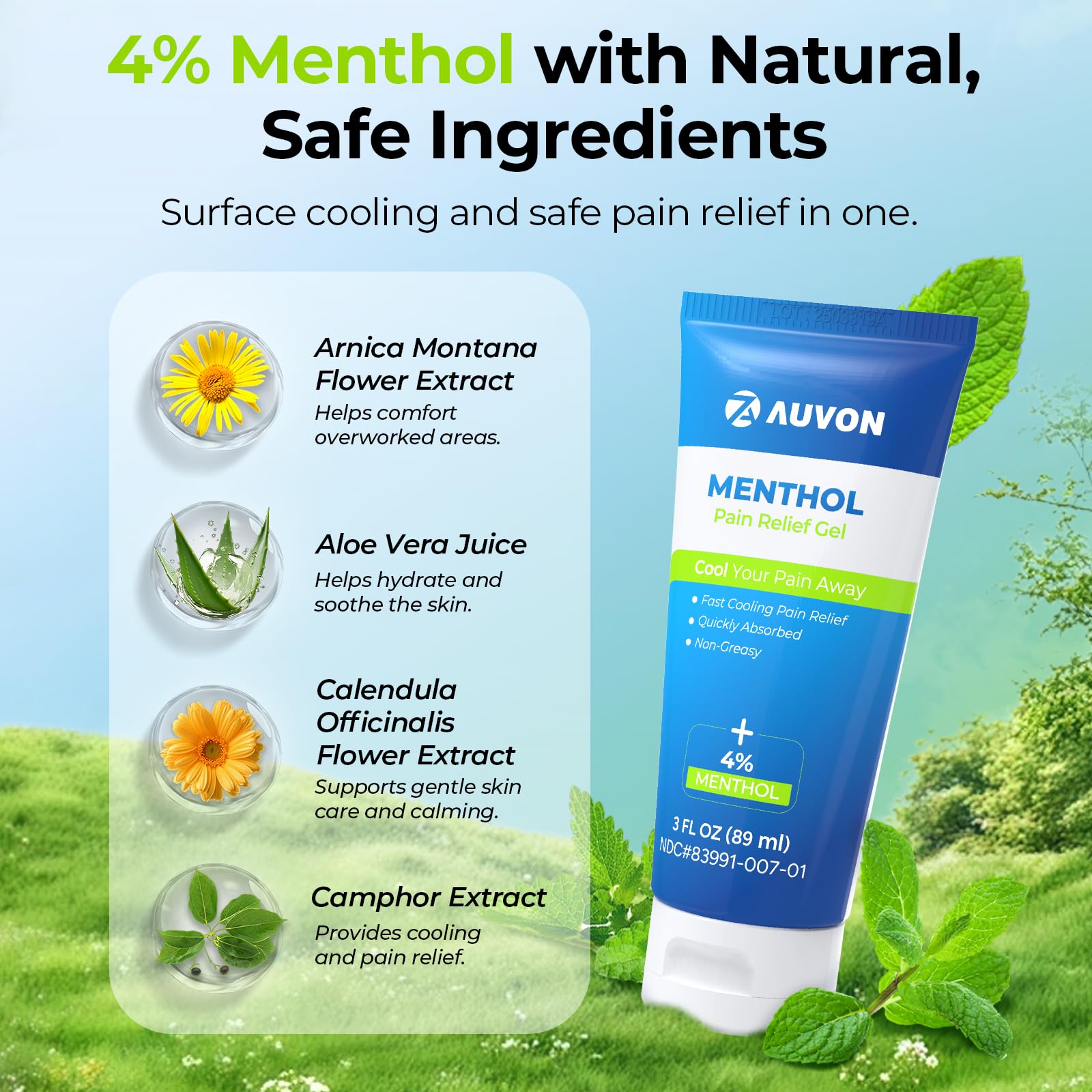 AUVON Menthol Pain Relief Gel for Chronic Joint & Back Pain, Arthritis Pain Reliever for Muscle Pain Relief, Fast-Acting Menthol Cooling Gel Soothes Knee, Hip, Shoulder, Neck Pain, 3 FL OZ Per Pack AUVON uk supplements