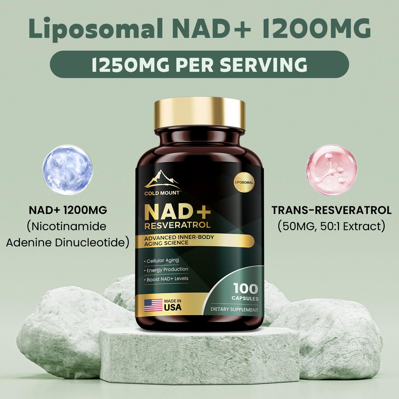 MEGNETA Liposomal NAD+ Supplement 1200mg with Trans Resveratrol - Boost NAD+ Levels, Energy & Anti-Aging Support - Vegan, 100 Capsules MEGNETA uk supplements