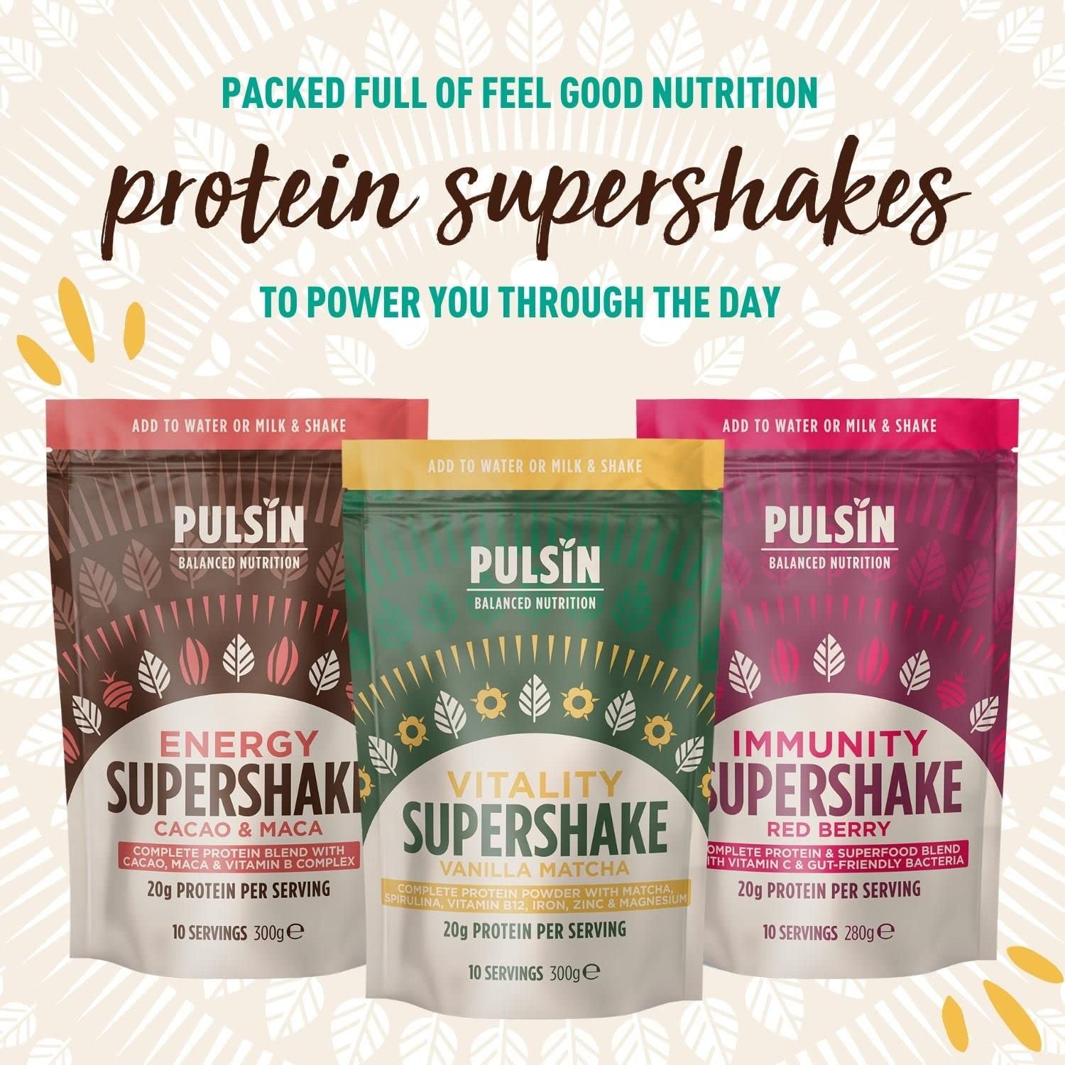 Pulsin - Cacao & Maca Vegan Supershake - 300g - Plant Based Vegan Energy Support Protein Powder Pulsin uk supplements