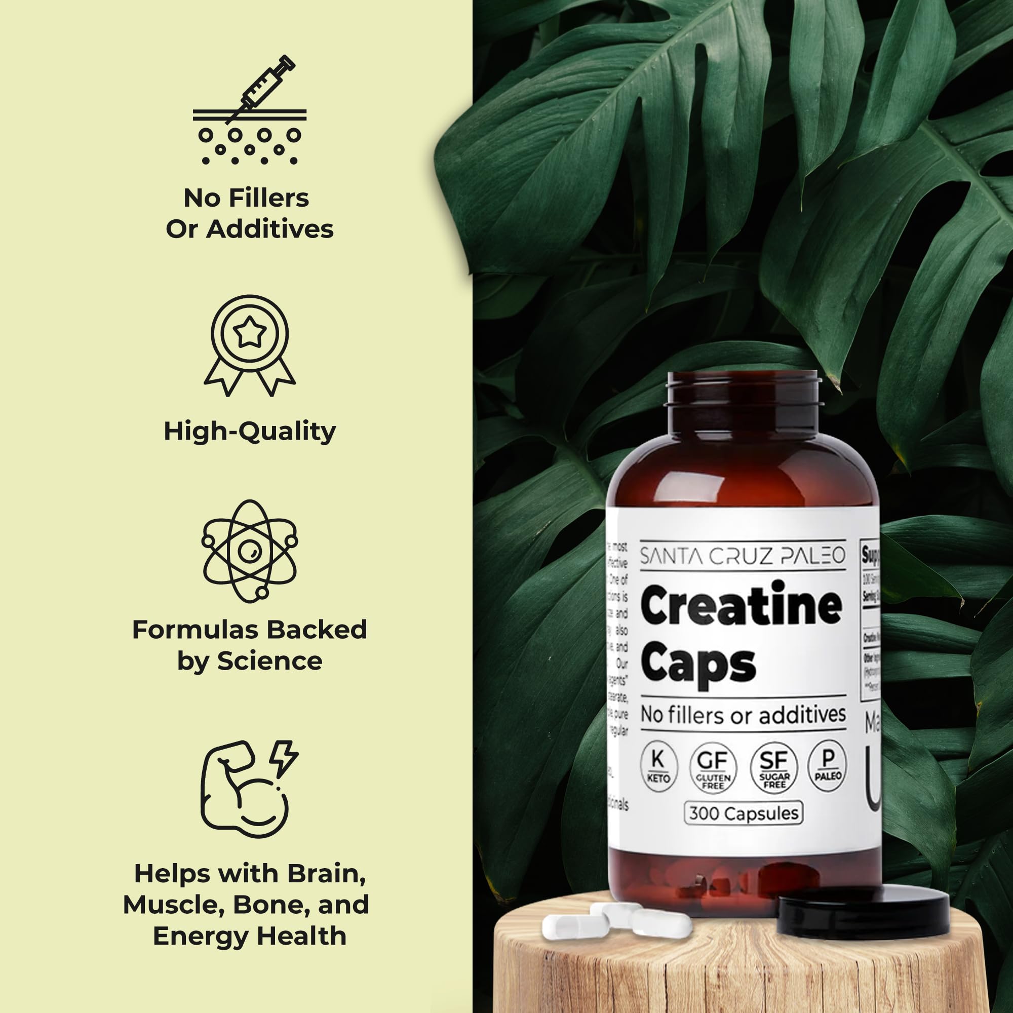 Santa Cruz Paleo Creatine Capsules, Supports Muscle Growth & Energy, Gluten Free, Keto, Sugar Free, Paleo, No Fillers or Additives, Creatine Monohydrate Pills, Santa Cruz Paleo uk supplements