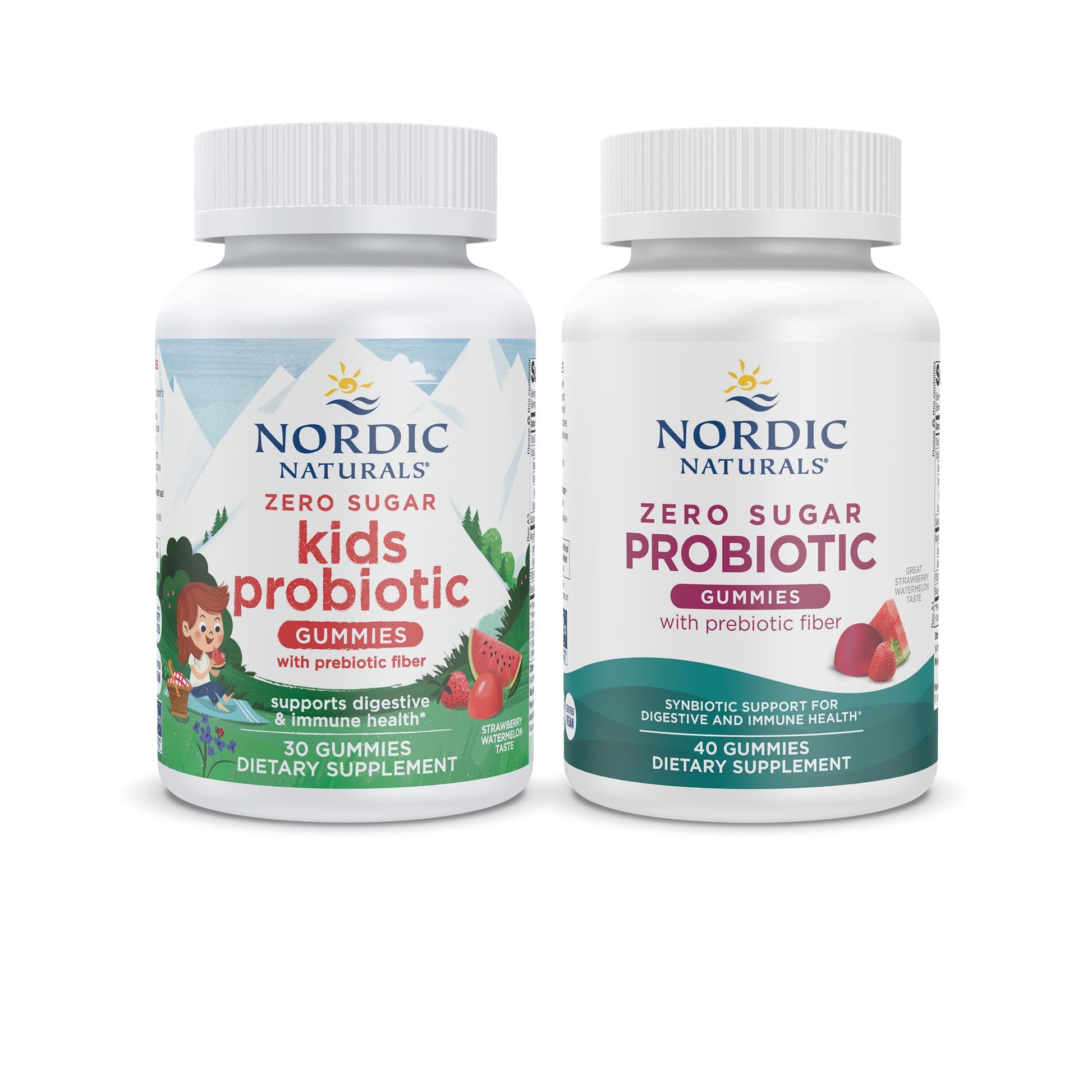 Nordic Naturals Vegan Probiotic Gummies Bundle - Zero Sugar Kids Probiotic Gummies - Strawberry Watermelon Flavor - 30 Gummies, Zero Sugar Probiotic Gummies - Strawberry Watermelon Flavor - 40 Gummies Nordic Naturals uk supplements