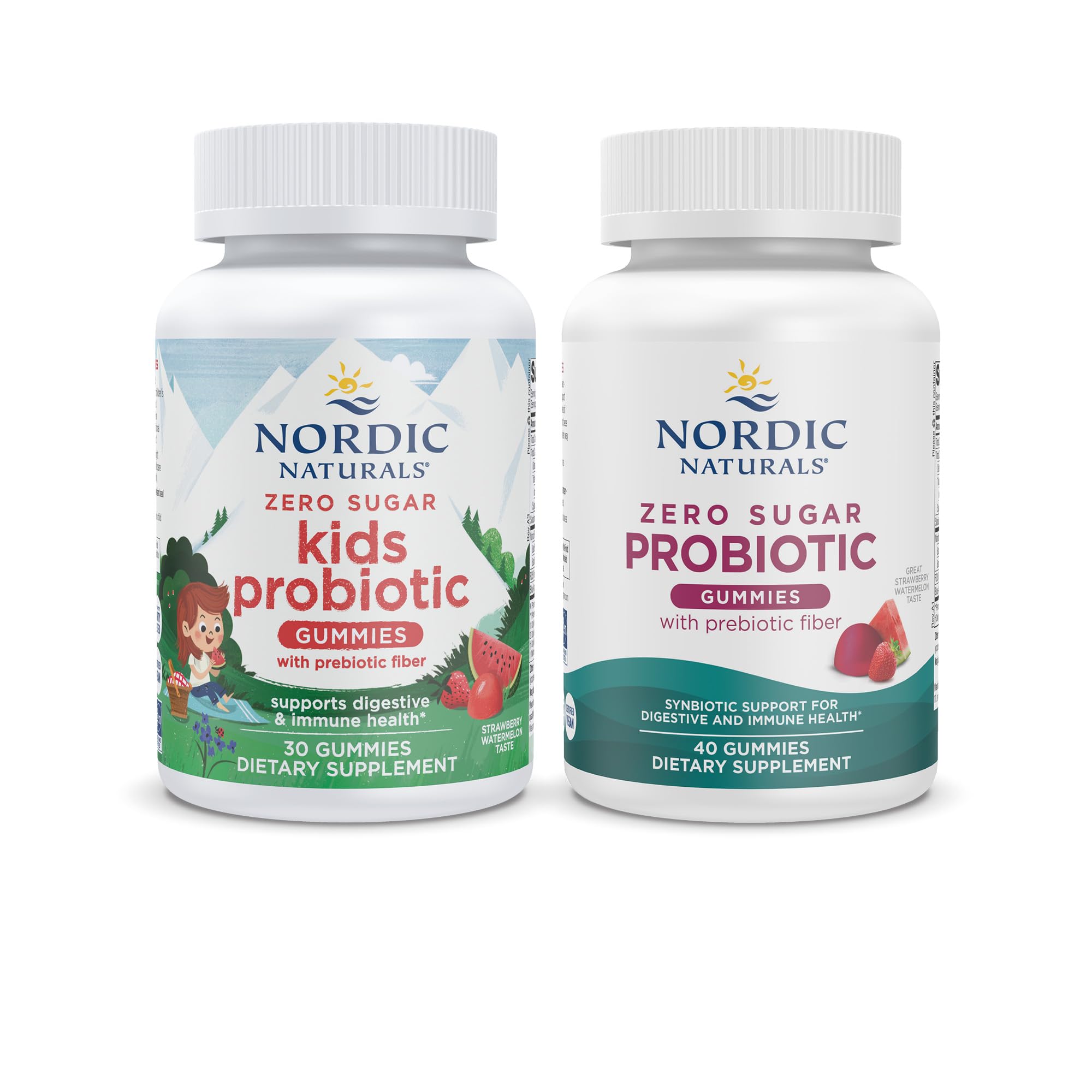 Nordic Naturals Vegan Probiotic Gummies Bundle - Zero Sugar Kids Probiotic Gummies - Strawberry Watermelon Flavor - 30 Gummies, Zero Sugar Probiotic Gummies - Strawberry Watermelon Flavor - 40 Gummies Nordic Naturals uk supplements