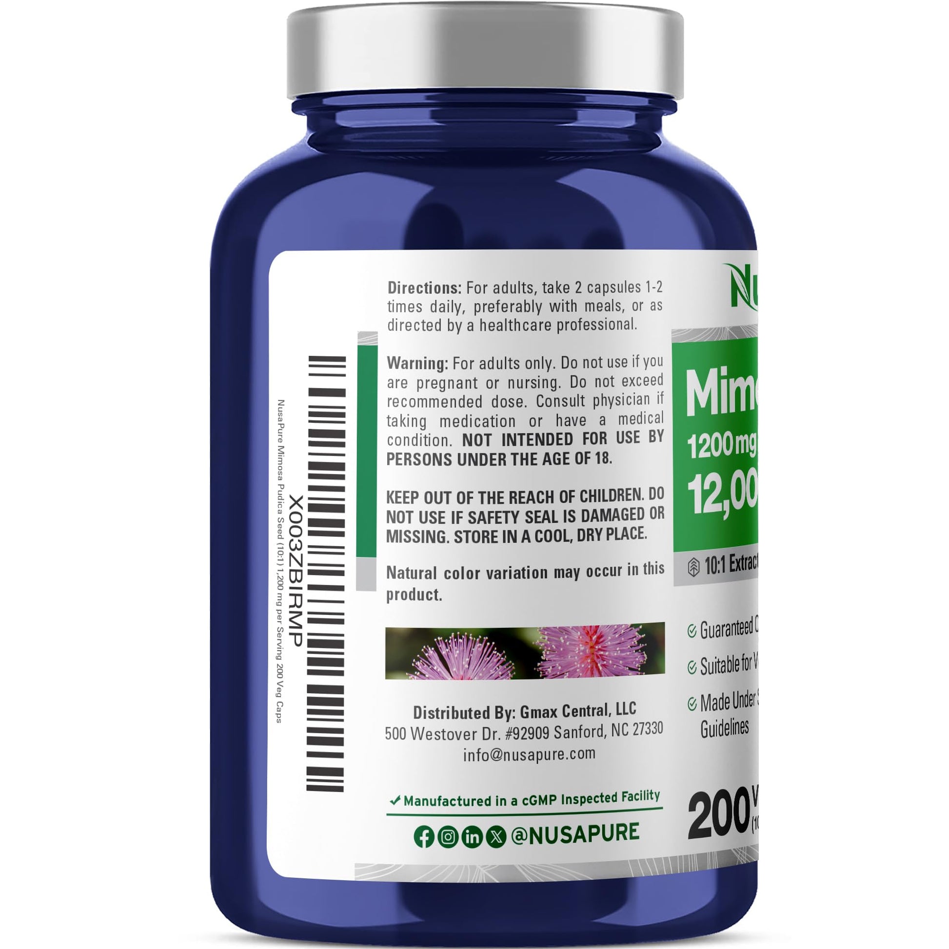 NusaPure Mimosa Pudica Seed 10:1 Extract, 1200 mg Equivalent to 12,000 mg 200 Veg Capsules (Non-GMO, Vegan) NusaPure uk supplements