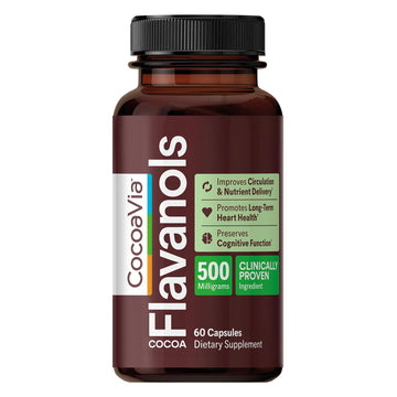 CocoaVia Cocoa Flavanols 500mg – Heart & Brain Support Supplement, High Flavanol Cocoa, Blood Circulation & Memory Booster, Nitric Oxide, Energy & Oxygen Boost, Vegan, Gluten-Free, 60 Capsules CocoaVia uk supplements