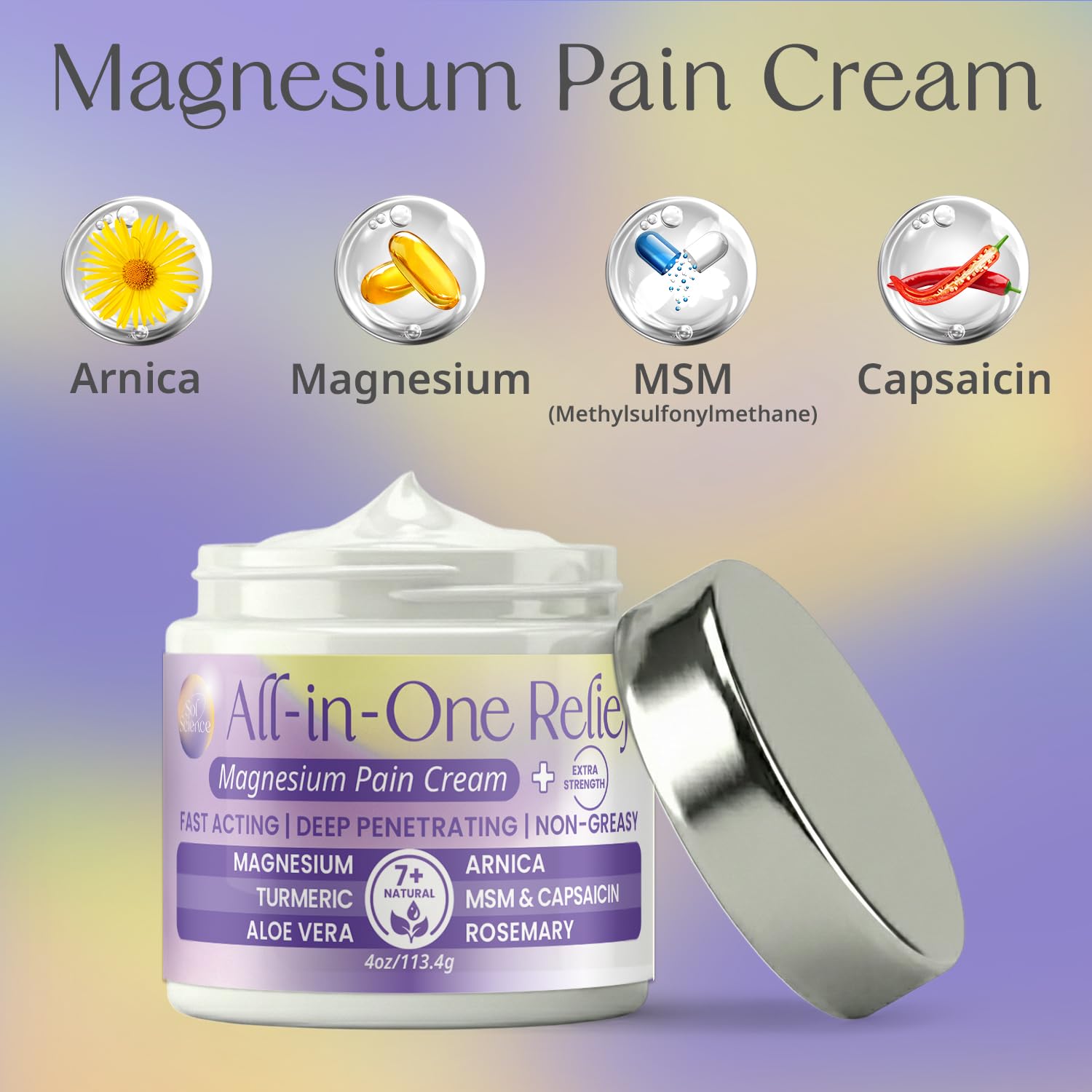 PURPLE CANYON All in One Magnesium Pain Cream – Natural Pain Relief Cream with Arnica, MSM & Capsaicin for Muscle & Joint Support – Fast-Absorbing, Non-Greasy Formula with Aloe Vera & Turmeric PURPLE CANYON uk supplements