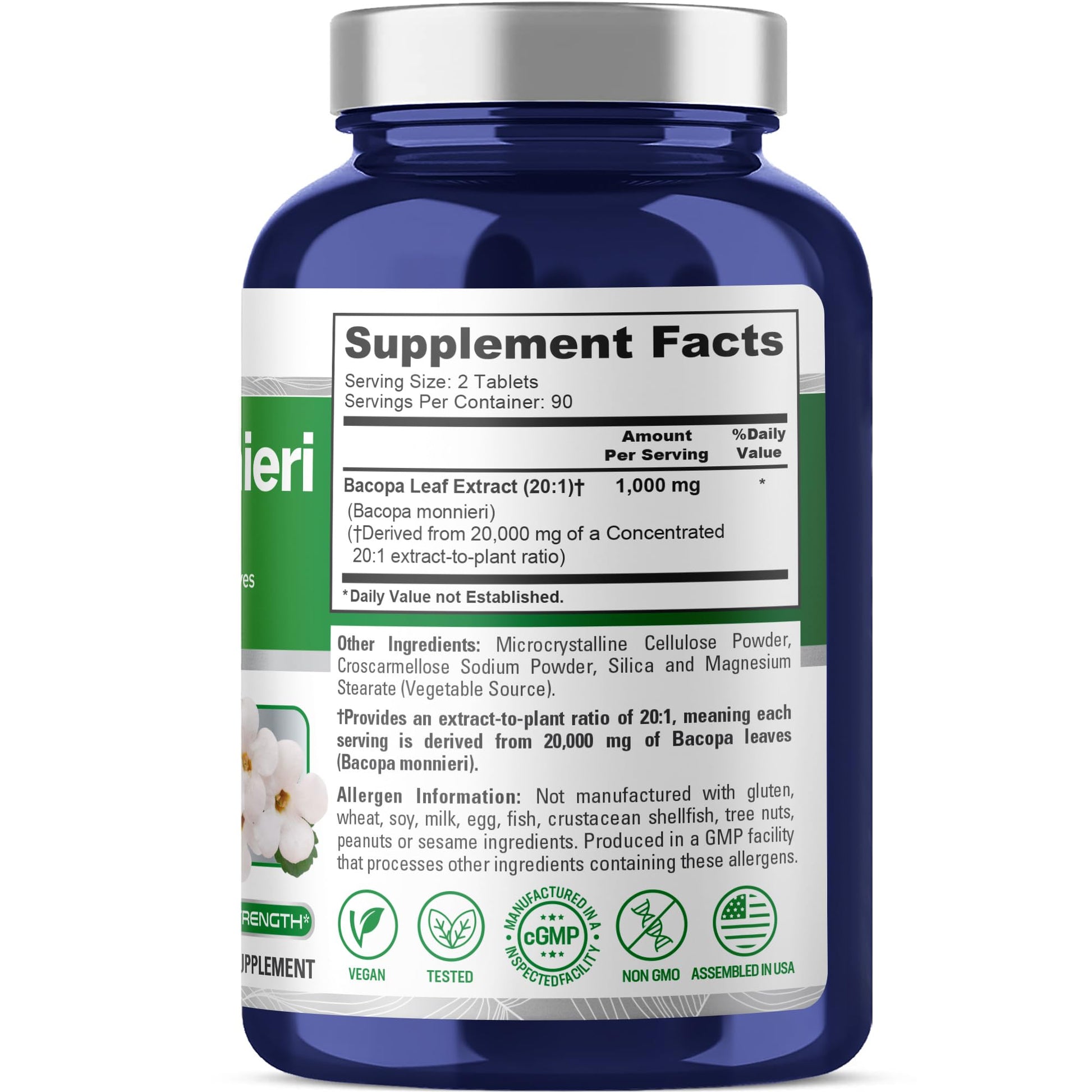 NusaPure Bacopa Leaf Monnieri Extract 20,000 mg 180 Tablets (Extract 20:1, Non-GMO, Gluten Free & Vegan) NusaPure uk supplements