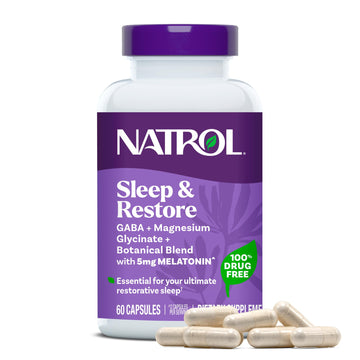 Natrol Sleep & Restore Capsules - Calm Magnesium Glycinate, Magnesium Sleep Aid with GABA, Melatonin 5mg, Botanical Blend, 30 Day Supply Natrol uk supplements