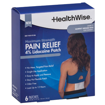 HealthWise Maximum Strength Pain Relief 4% Lidocaine Pain Relief Patch, Blue, (59-9116) HealthWise uk supplements
