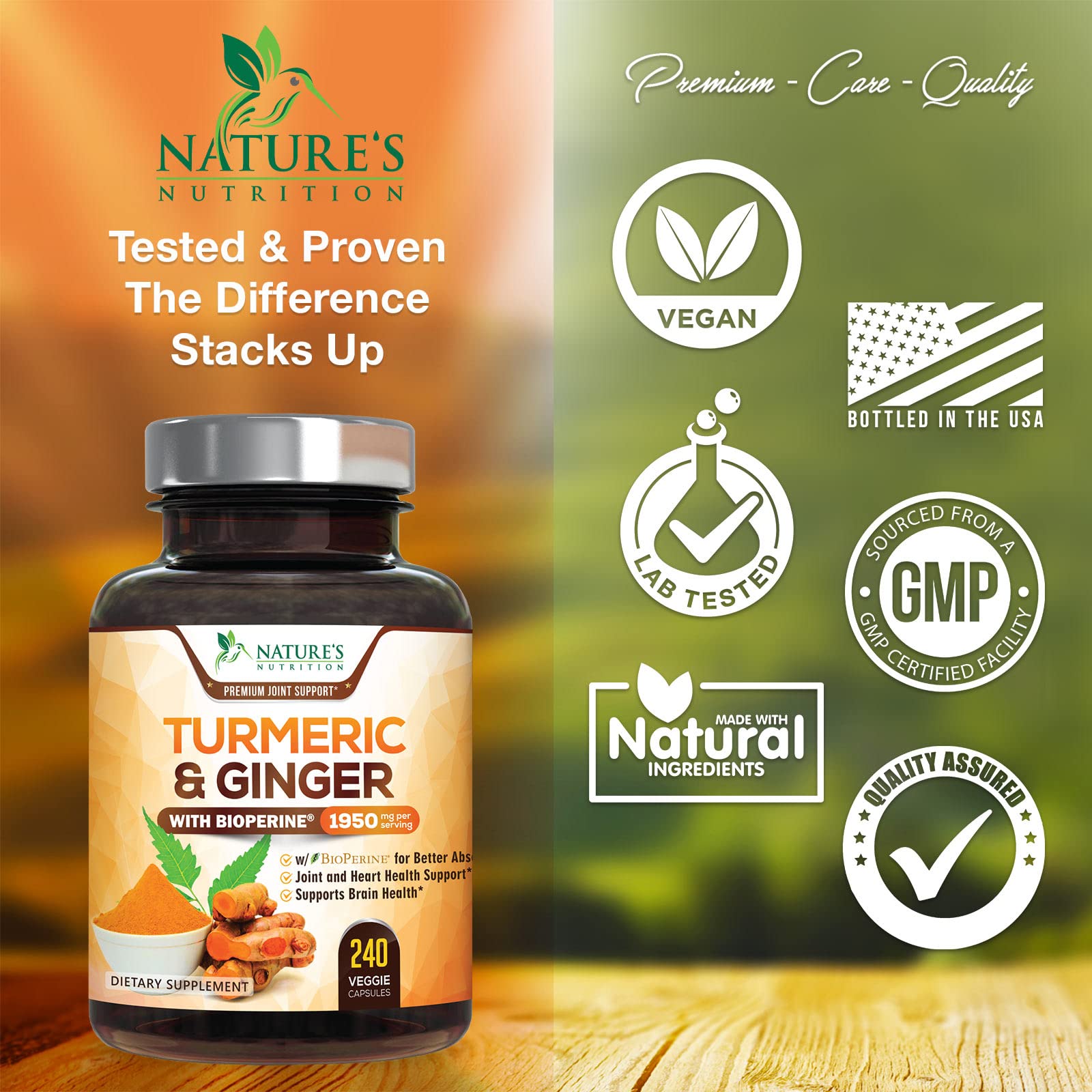 Turmeric Curcumin with BioPerine & Ginger 95% Standardized Curcuminoids 1950mg Nature's Nutrition uk supplements