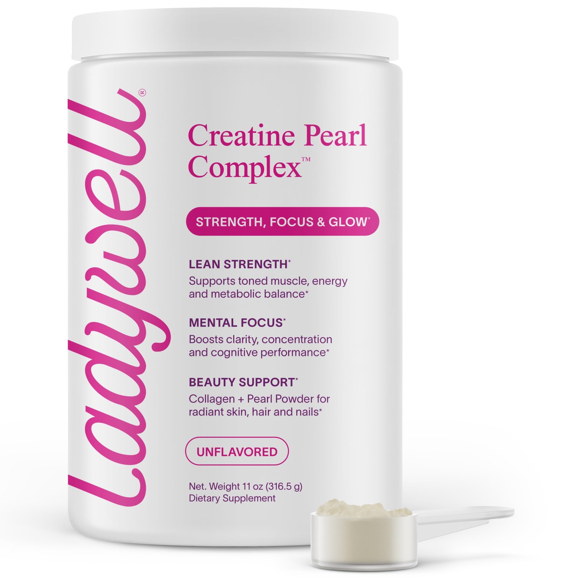 Ladywell Creatine Pearl Complex | 3-in-1 Formula for Women | Creatine Monohydrate, Collagen & Pearl Powder | Supports Energy, Skin Health, Mental Clarity, Metabolism & Lean Muscle | 30 Servings Ladywell uk supplements