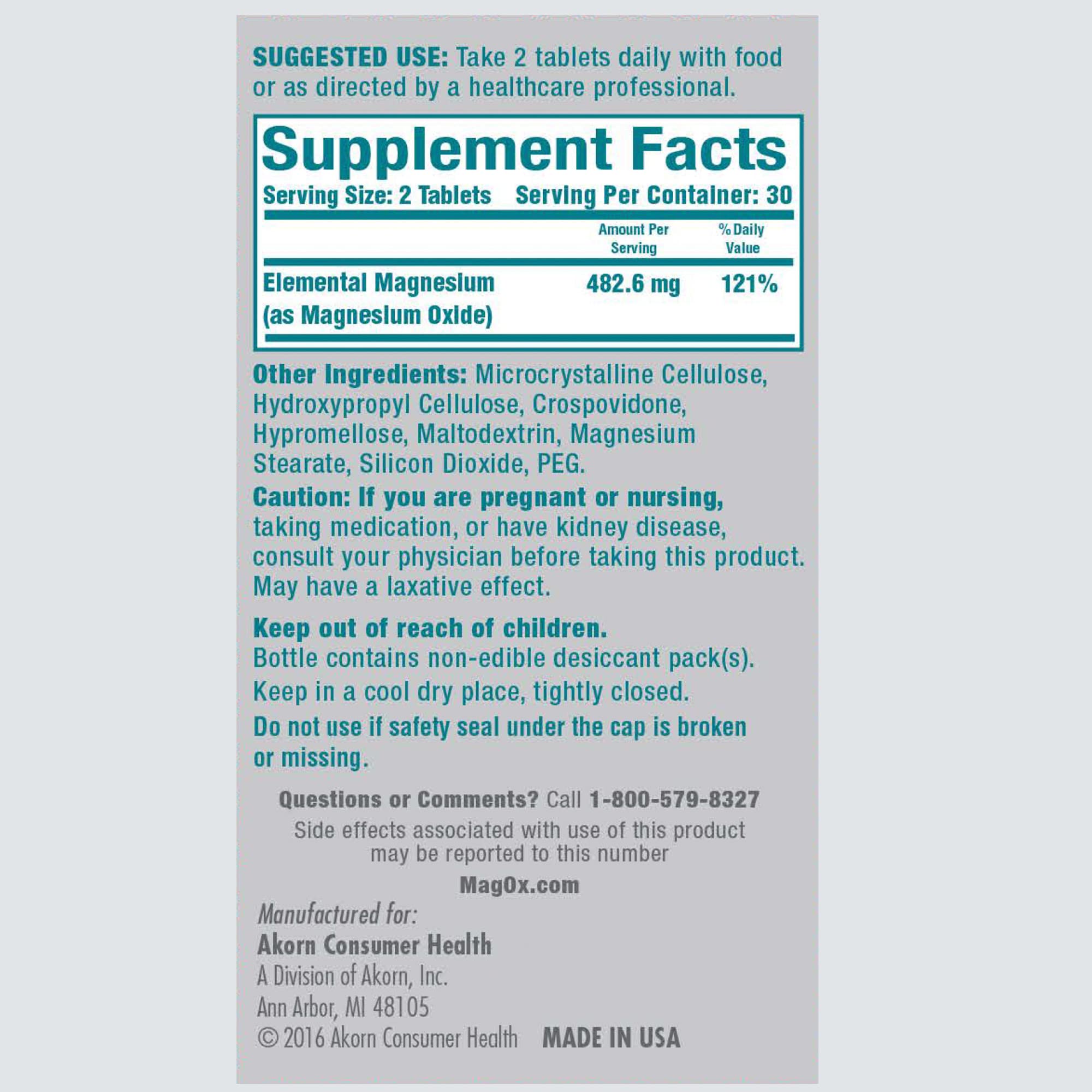 Mag-Ox Magnesium Supplement, Pharmaceutical Grade Magnesium Oxide 483mg, Most Concentrated Form of Magnesium, 120 Tablets (Pack of 3) Mag-Ox 400 uk supplements