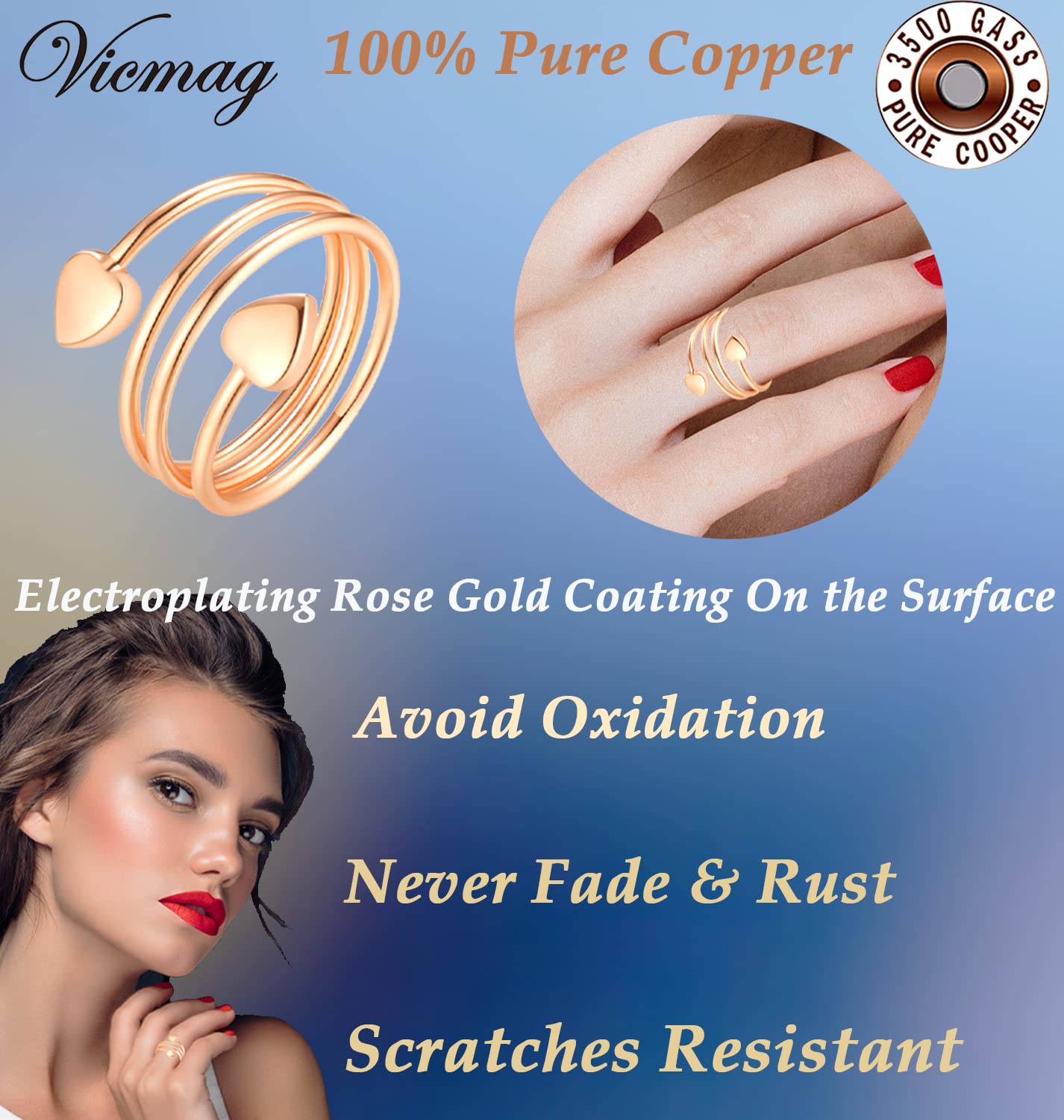 Vicmag Copper Bracelet for Women 99.9% Solid Pure Copper Valentine's Day Gift for Her with Adjustment Tool Vicmag uk supplements