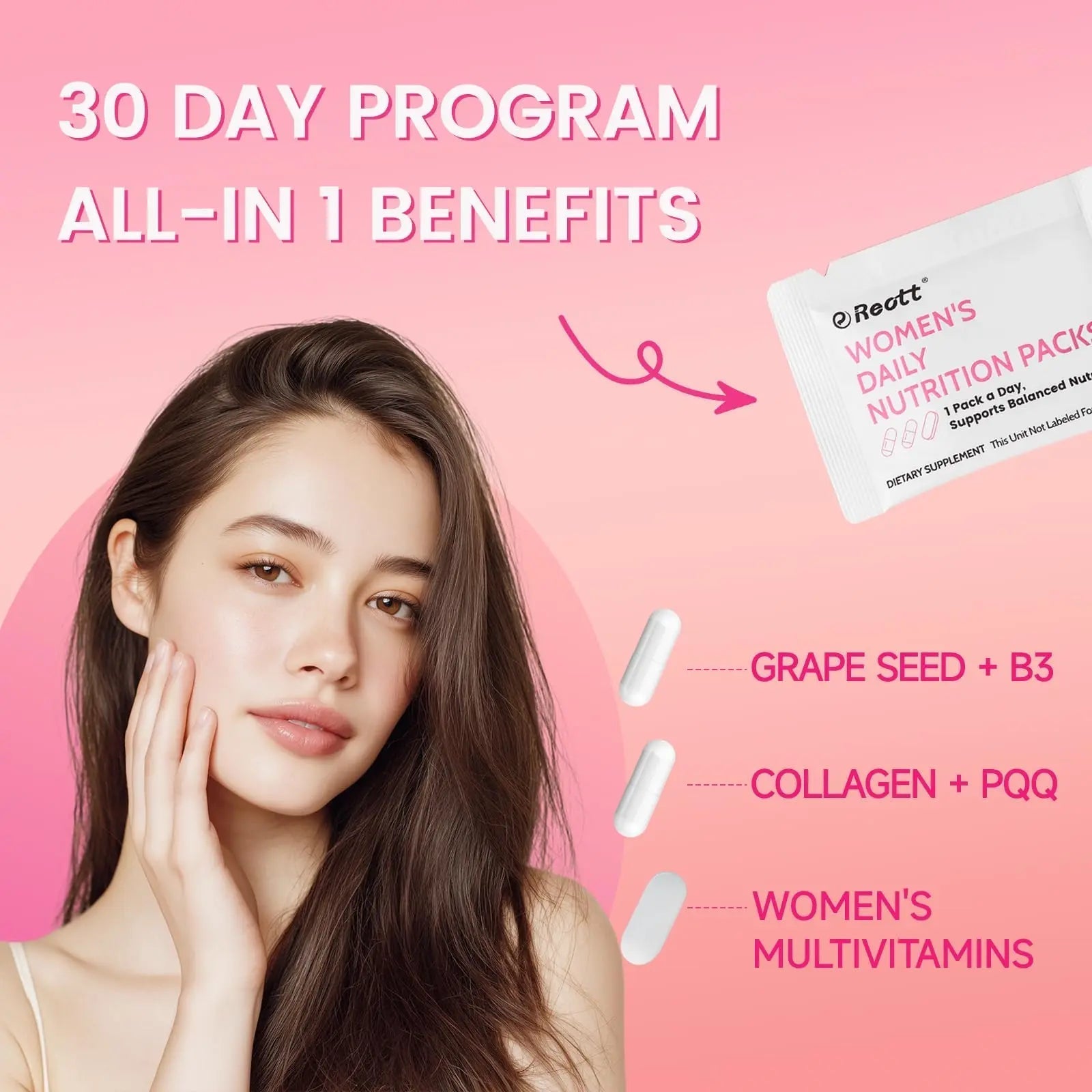 Women's Daily Vitamin Packs with Collagen Peptide, PQQ, 4-IN-1 Multivitamins For Women Health Supports Immune Health, Skin, Brain REOTT uk supplements