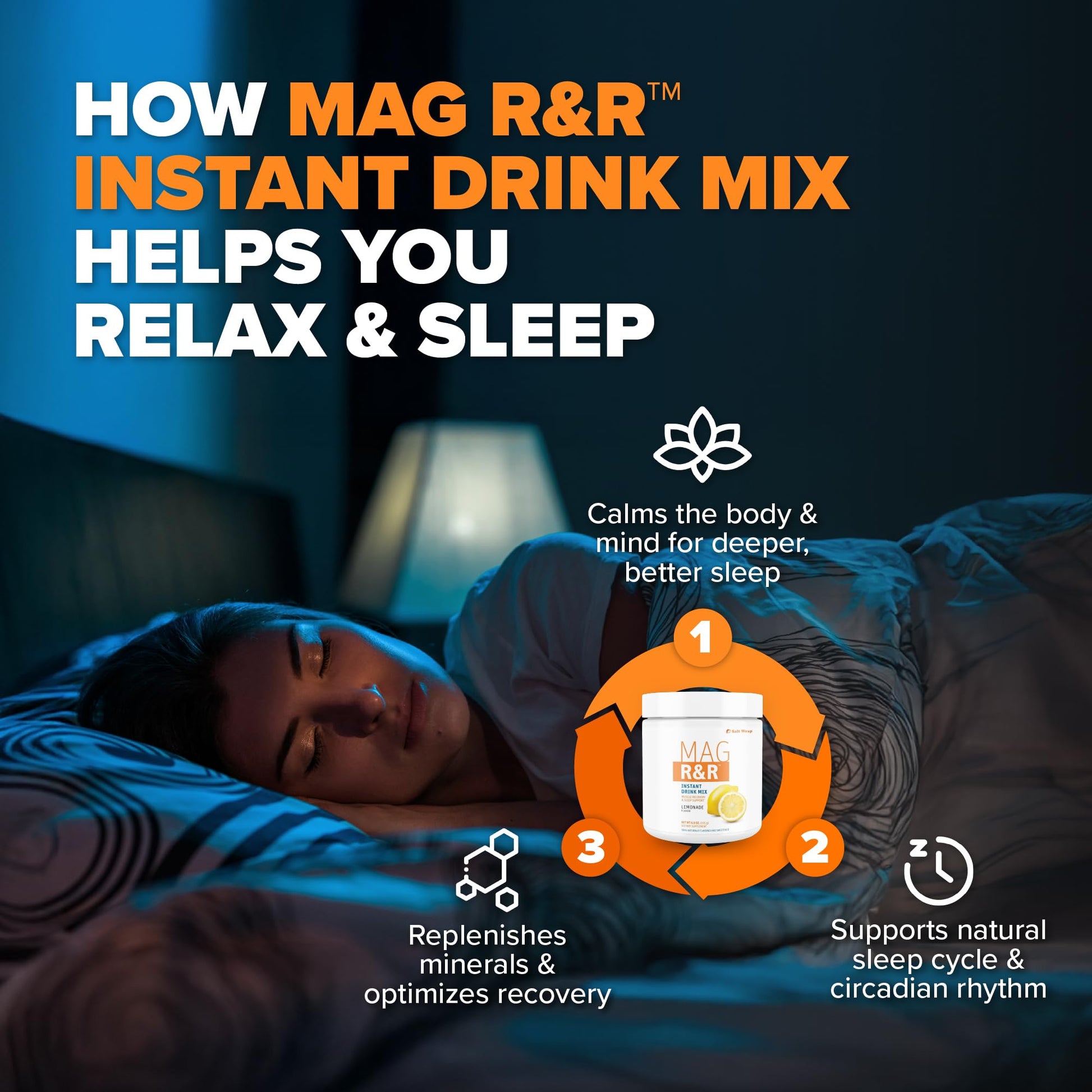 SaltWrap Mag R&R Instant Drink Mix - Sugar-Free Nighttime Magnesium Glycinate Powder with Stevia & FiberSMART® - Muscle Cramp & Leg Cramps Relief, Sleep & Relaxation Support - 30 Servings SaltWrap uk supplements