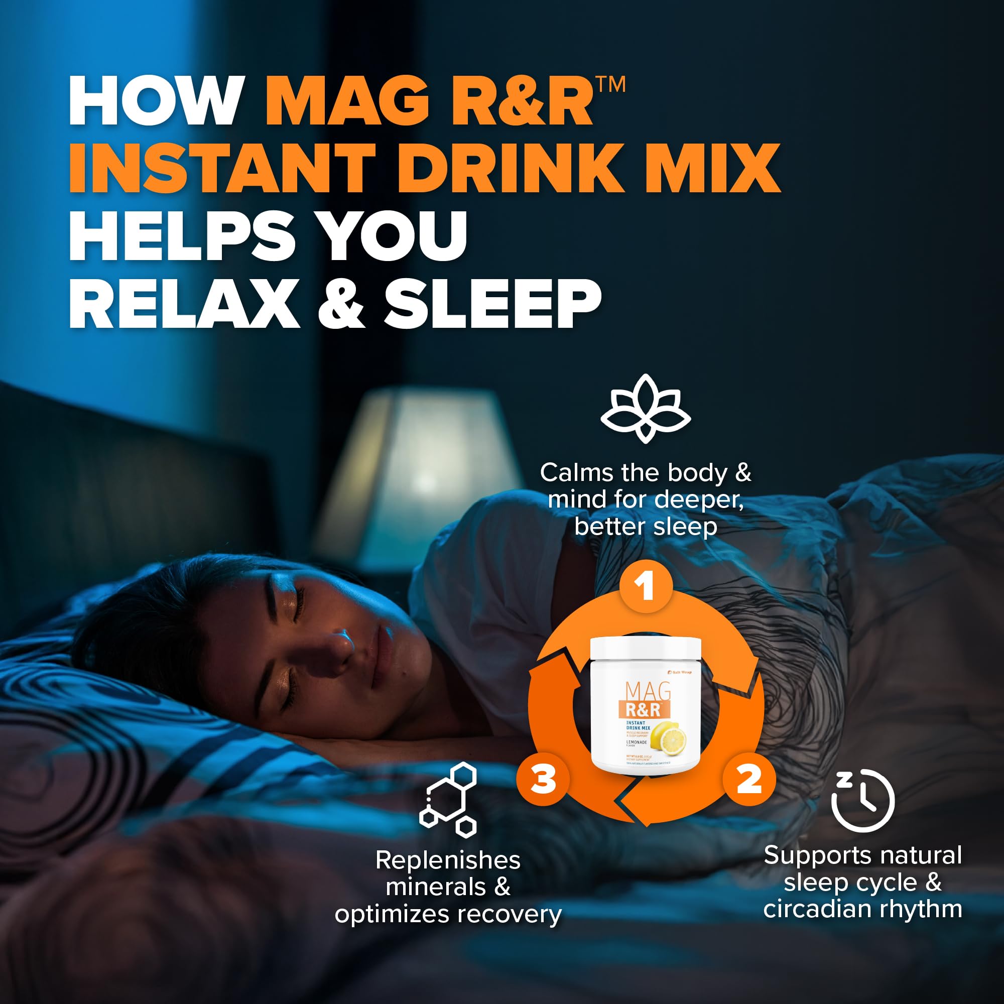 SaltWrap Mag R&R Instant Drink Mix - Sugar-Free Nighttime Magnesium Glycinate Powder with Stevia & FiberSMART® - Muscle Cramp & Leg Cramps Relief, Sleep & Relaxation Support - 30 Servings SaltWrap uk supplements