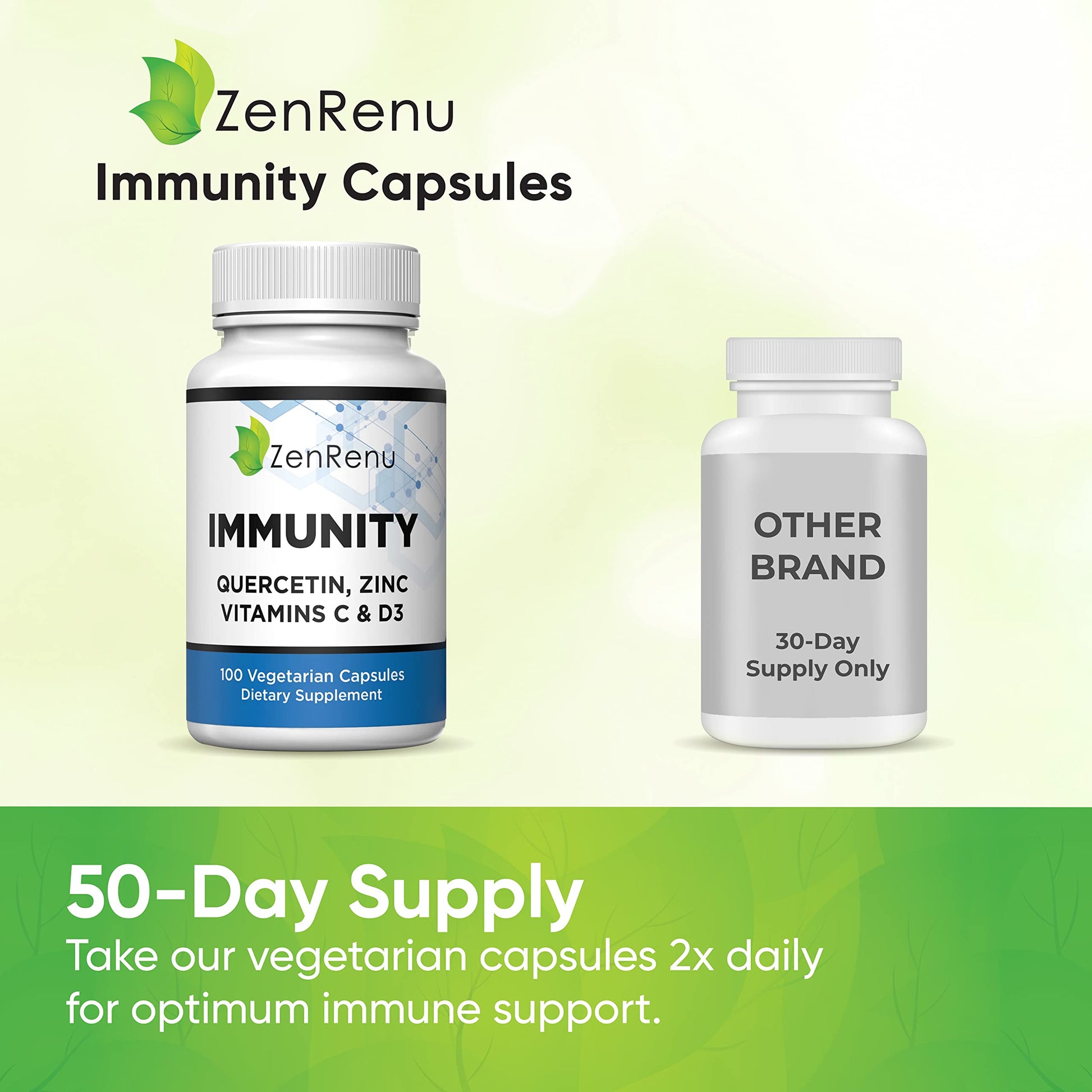 Zenrenu Immunity Quercetin 700 mg Zinc Vitamin C Vitamin D Immune Support Supplement with Curcumin - Easy to Absorb Immunity Supplement, 100 Vegetarian Capsules 50 Day Supply Zenrenu uk supplements
