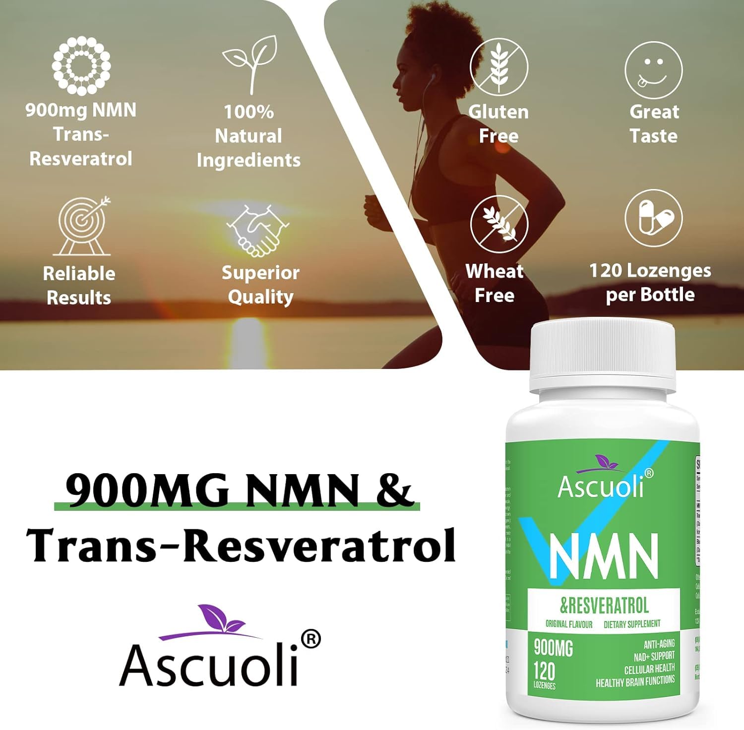 Sublingual NMN 500mg + Trans-Resveratrol 400mg, 3-in-1 Advanced Formula 99% Pure NMN Resveratrol Supplement for Boost* NAD, Cell, Immune, Energy & Muscle, Anti-Aging, 120 Lozenges, 120-Day Supply Ascuoli uk supplements